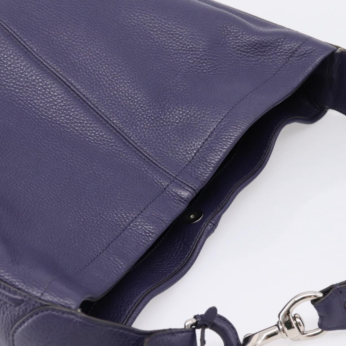 Coach Shoulder Bag Leather Navy Silver Auth 207176A