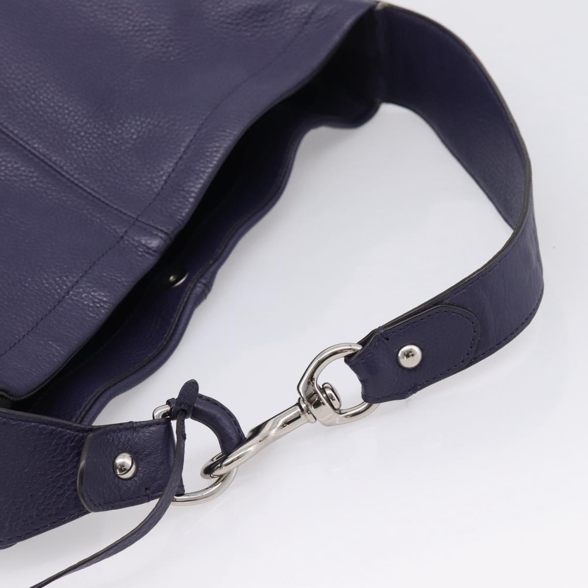 Coach Shoulder Bag Leather Navy Silver Auth 207176A