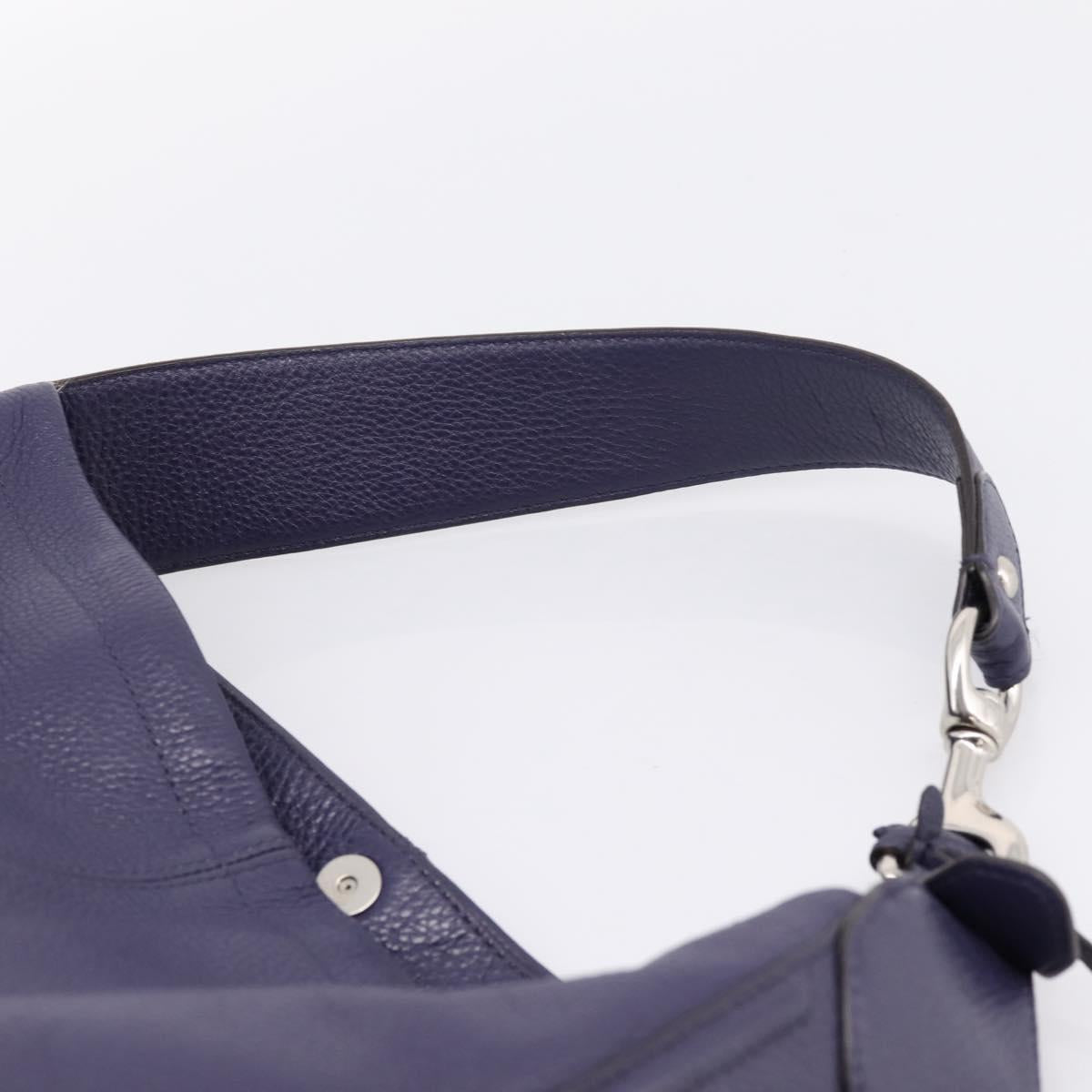 Coach Shoulder Bag Leather Navy Silver Auth 207176A