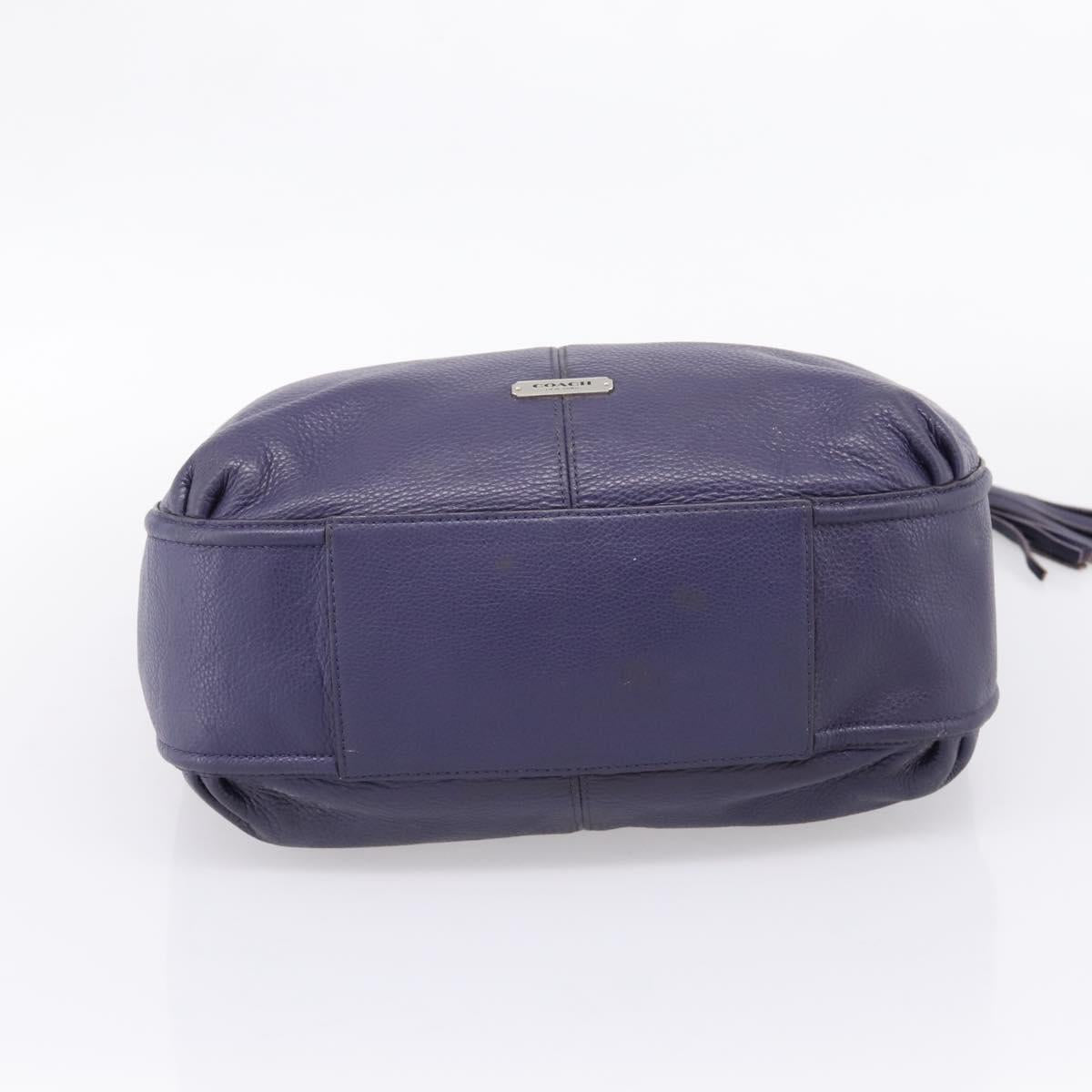 Coach Shoulder Bag Leather Navy Silver Auth 207176A