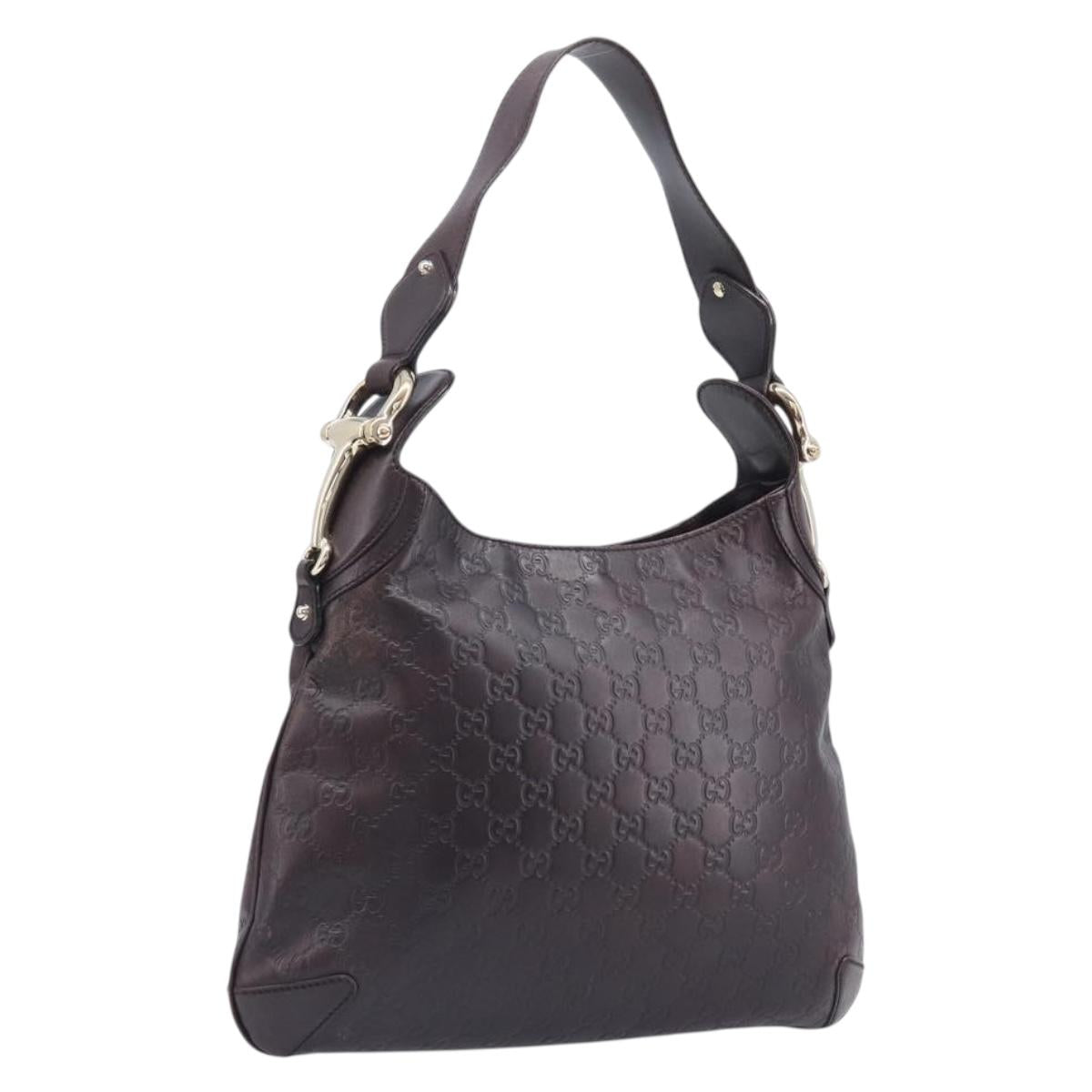 GUCCI GG Canvas Guccissima Shoulder Bag Leather Wine Red 145826 Auth 207202V