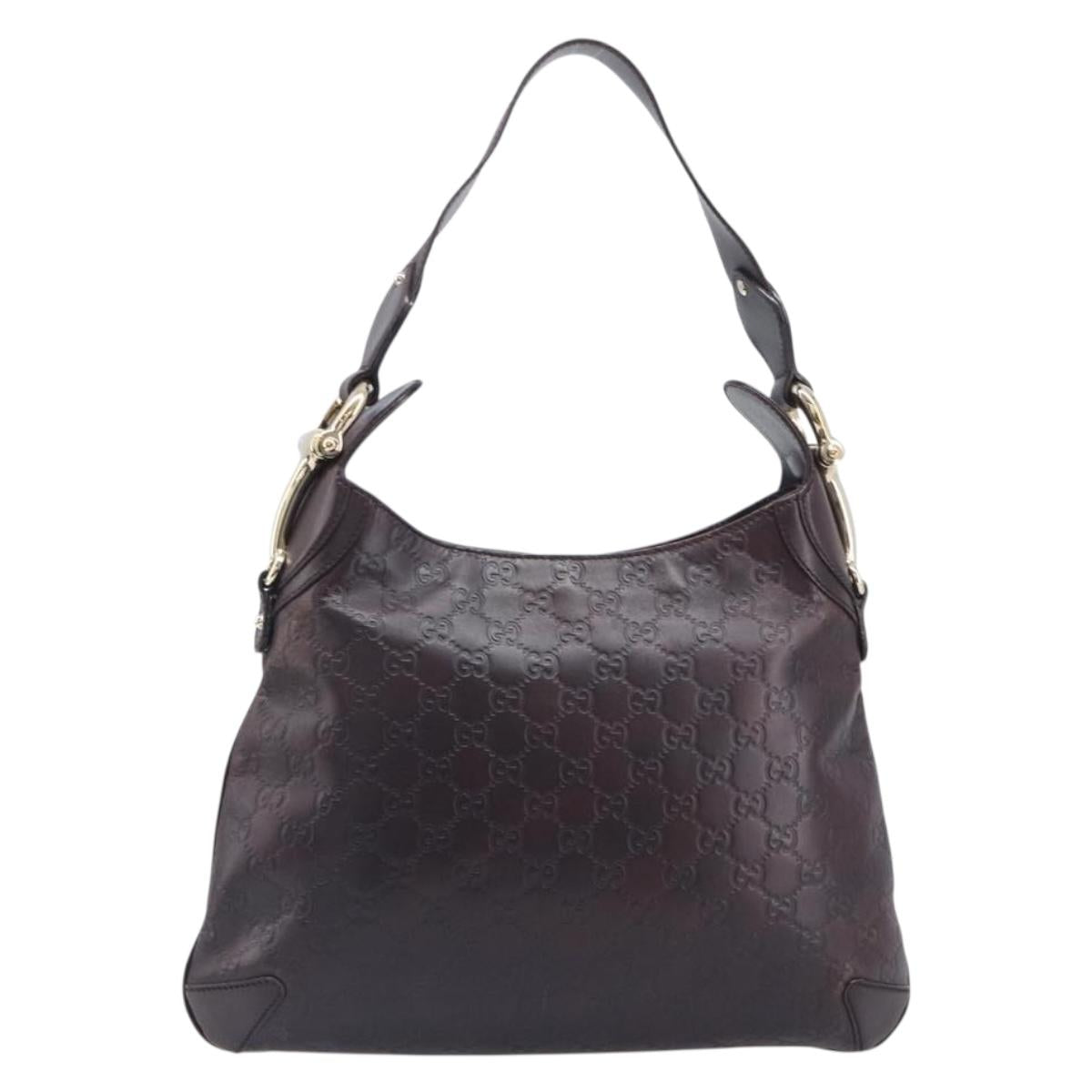 GUCCI GG Canvas Guccissima Shoulder Bag Leather Wine Red 145826 Auth 207202V