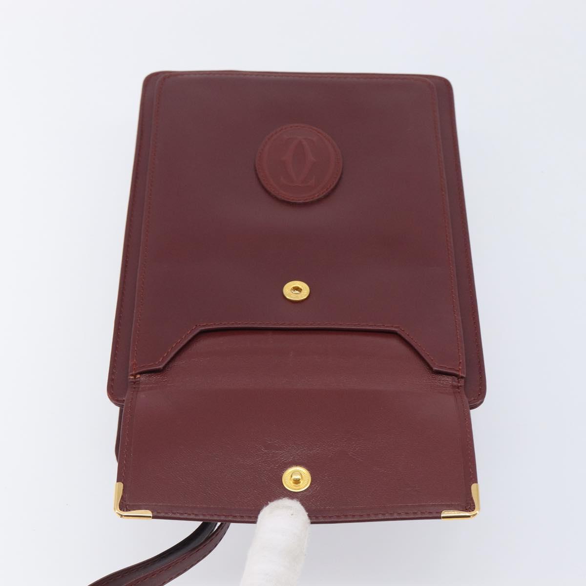 Cartier Must Line Clutch Bag Leather Bordeaux Gold Auth 207205V