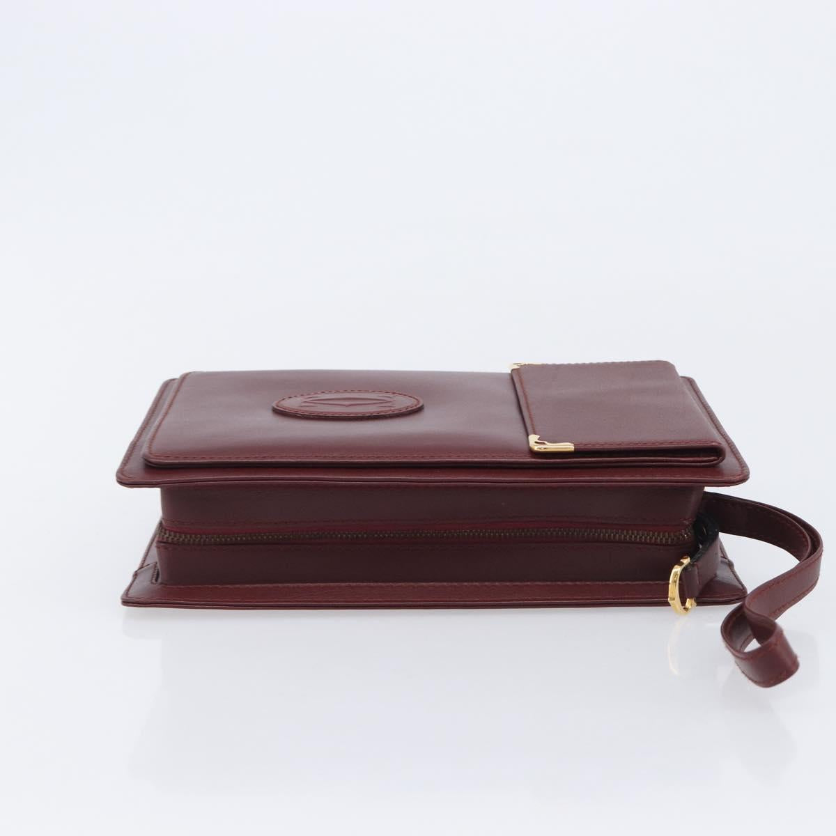 Cartier Must Line Clutch Bag Leather Bordeaux Gold Auth 207205V