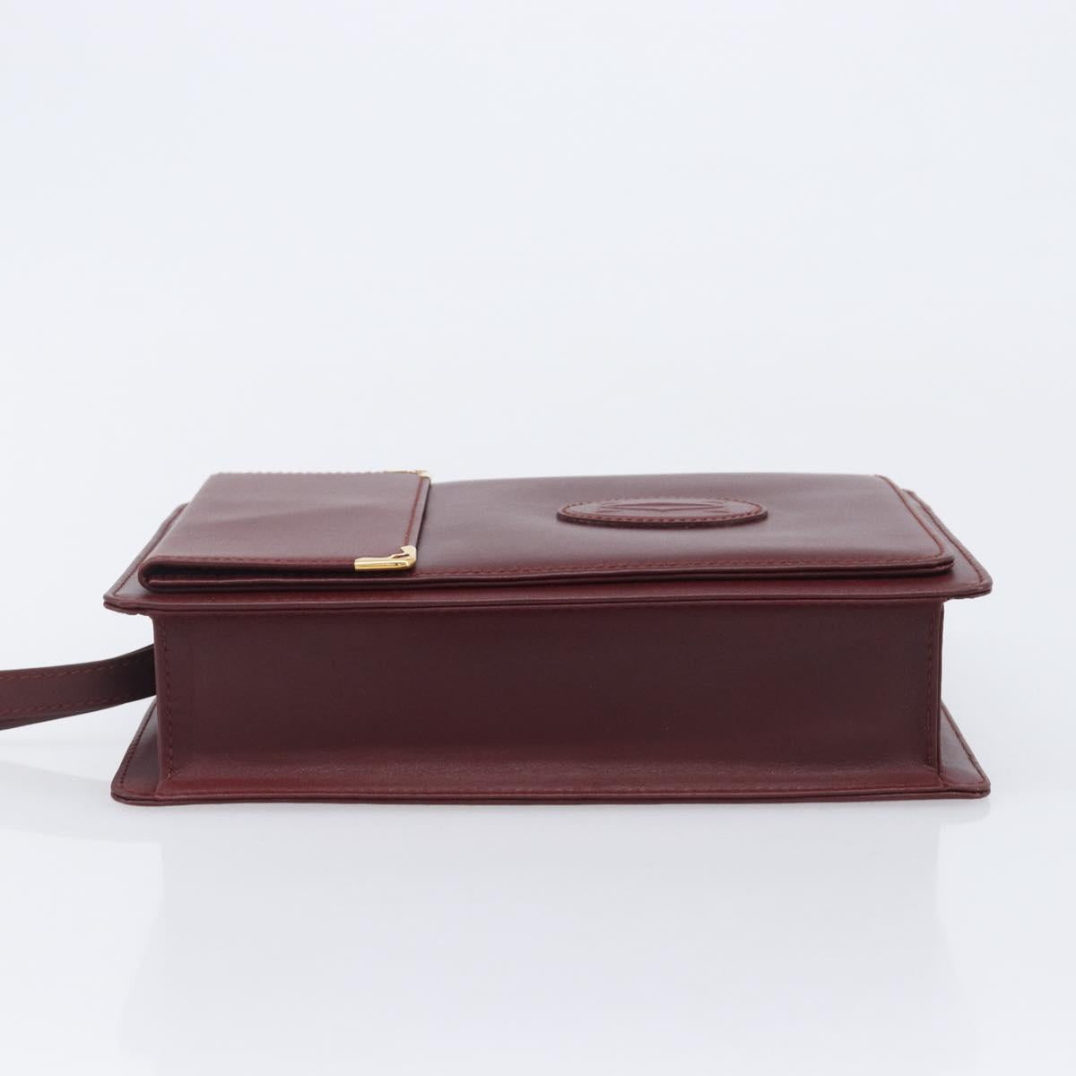Cartier Must Line Clutch Bag Leather Bordeaux Gold Auth 207205V