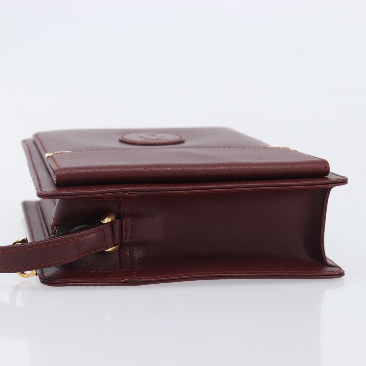 Cartier Must Line Clutch Bag Leather Bordeaux Gold Auth 207205V