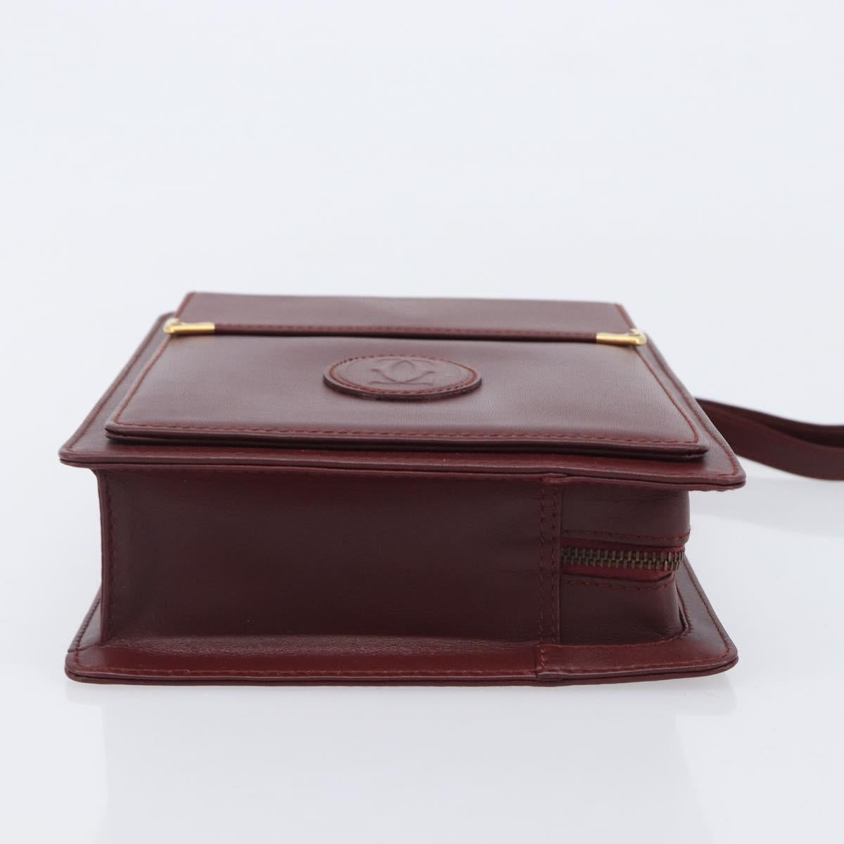 Cartier Must Line Clutch Bag Leather Bordeaux Gold Auth 207205V