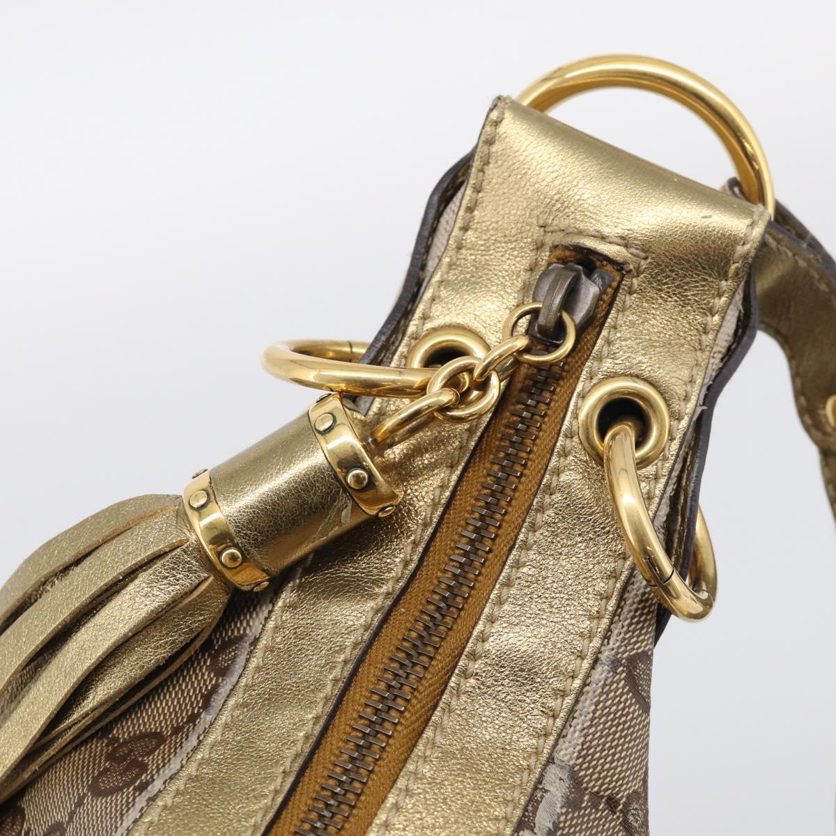 GUCCI GG Crystal Shoulder Bag Patent leather Beige Gold Auth 207208