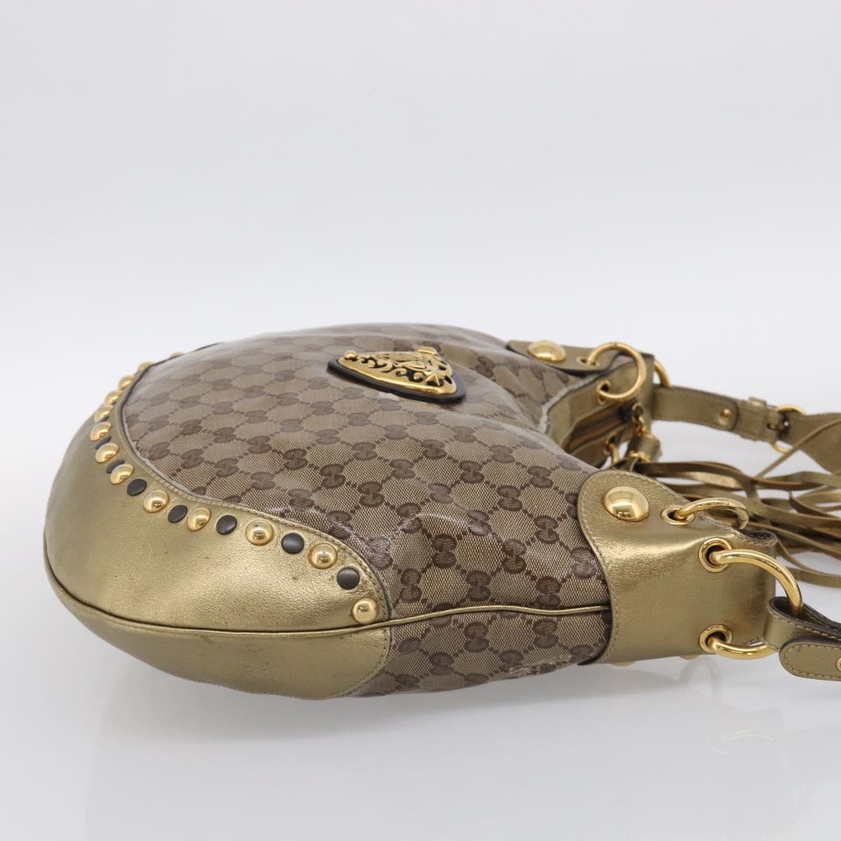 GUCCI GG Crystal Shoulder Bag Patent leather Beige Gold Auth 207208