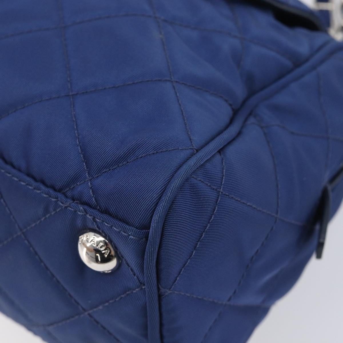 PRADA Chain Shoulder Bag Nylon Blue Silver Auth 207212A