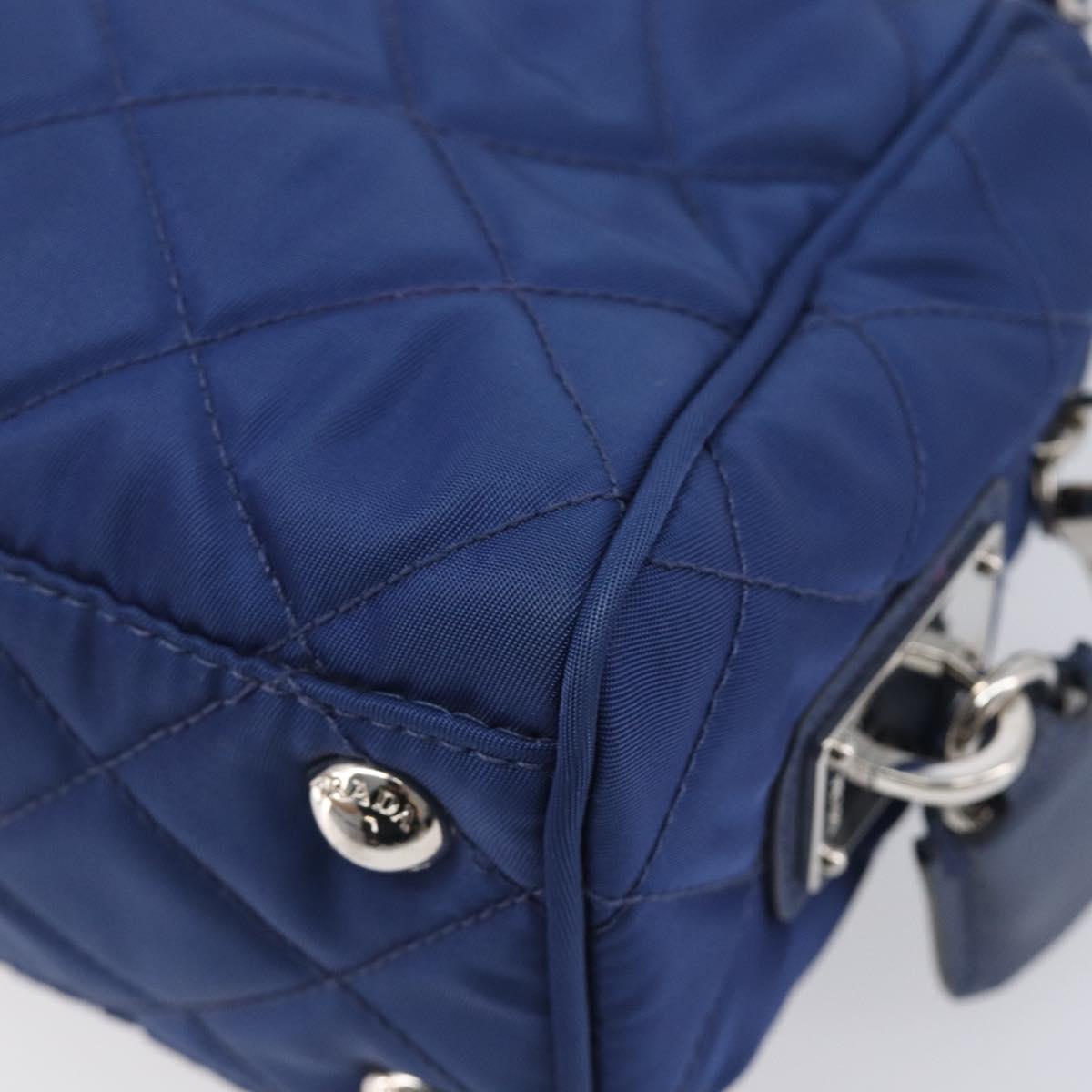 PRADA Chain Shoulder Bag Nylon Blue Silver Auth 207212A