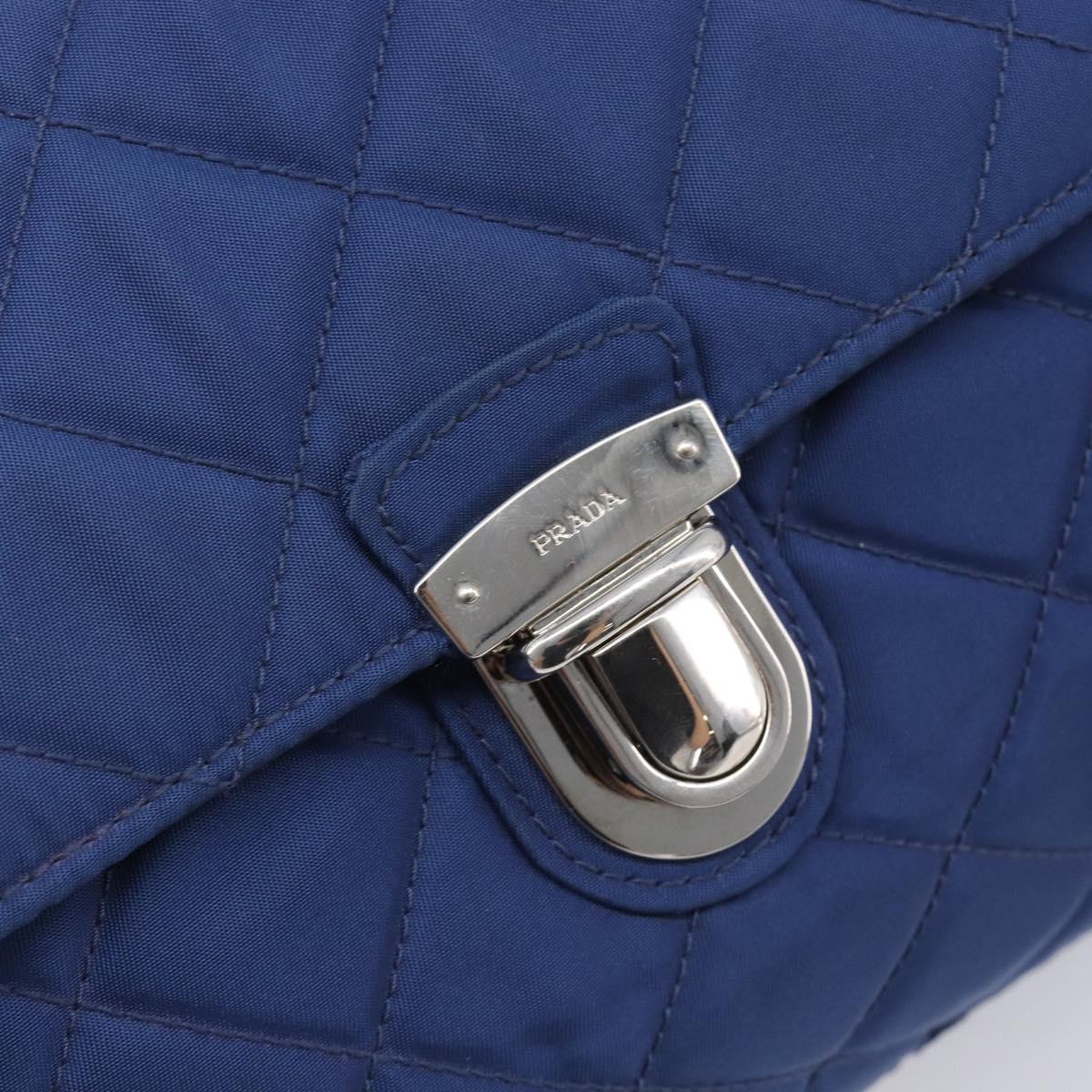 PRADA Chain Shoulder Bag Nylon Blue Silver Auth 207212A
