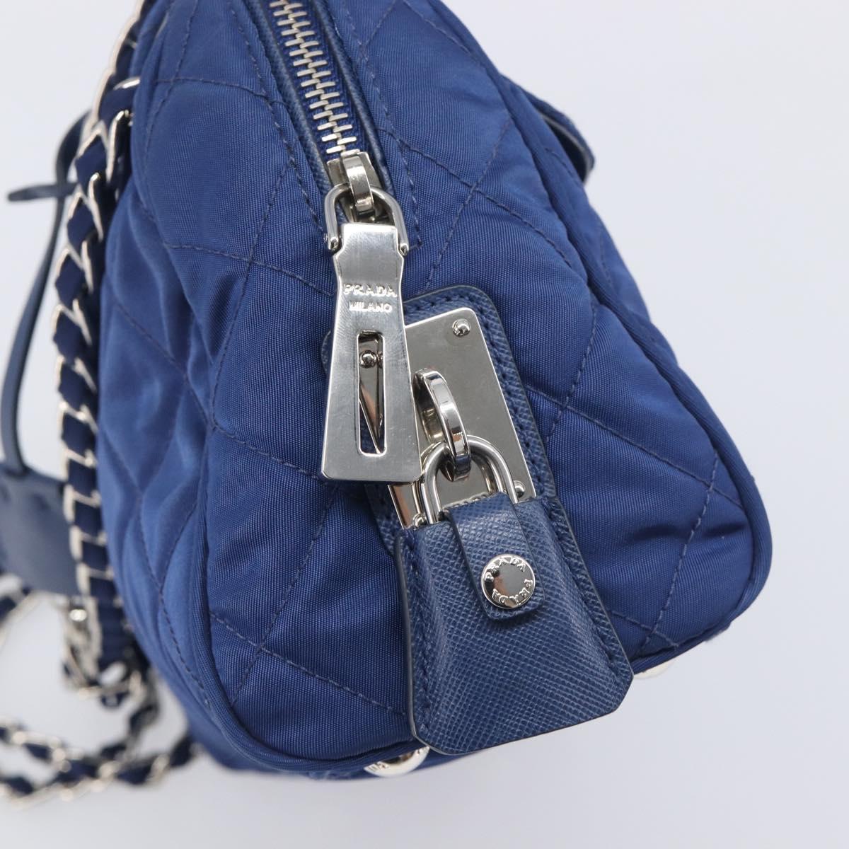 PRADA Chain Shoulder Bag Nylon Blue Silver Auth 207212A