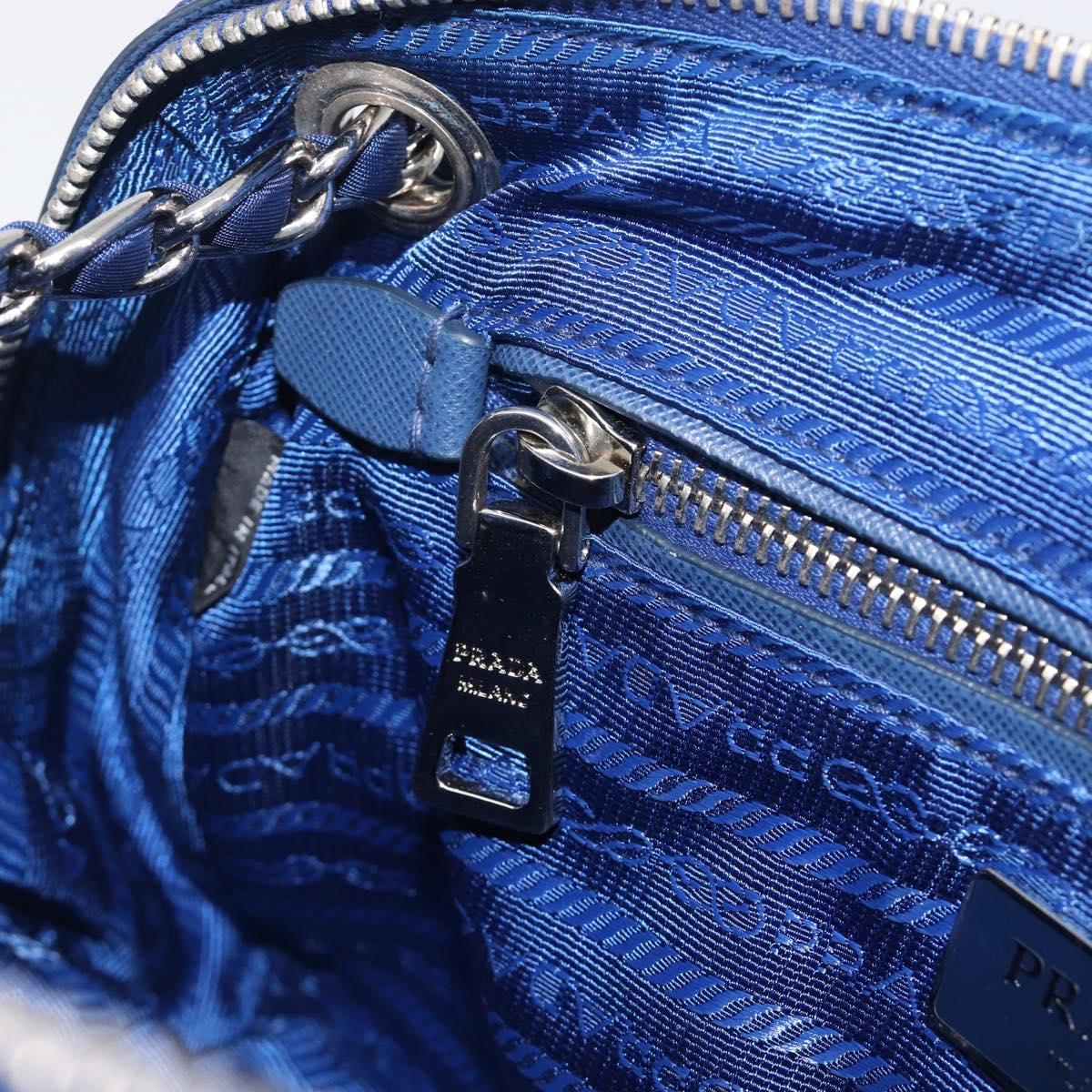 PRADA Chain Shoulder Bag Nylon Blue Silver Auth 207212A