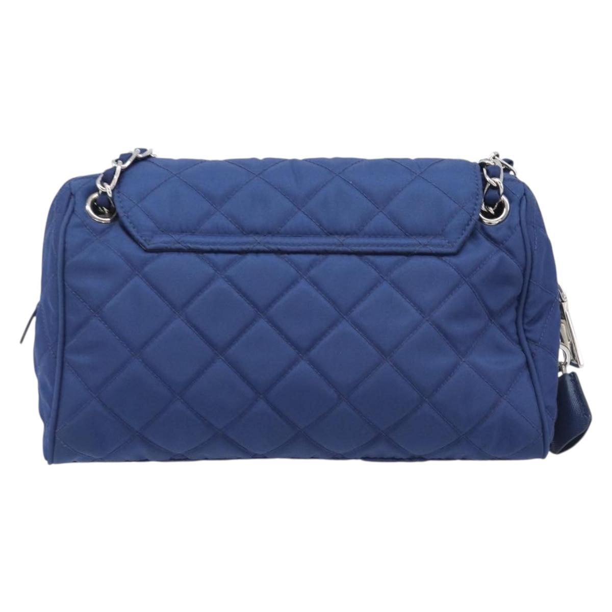 PRADA Chain Shoulder Bag Nylon Blue Silver Auth 207212A