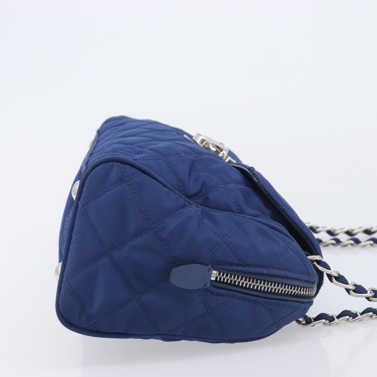PRADA Chain Shoulder Bag Nylon Blue Silver Auth 207212A