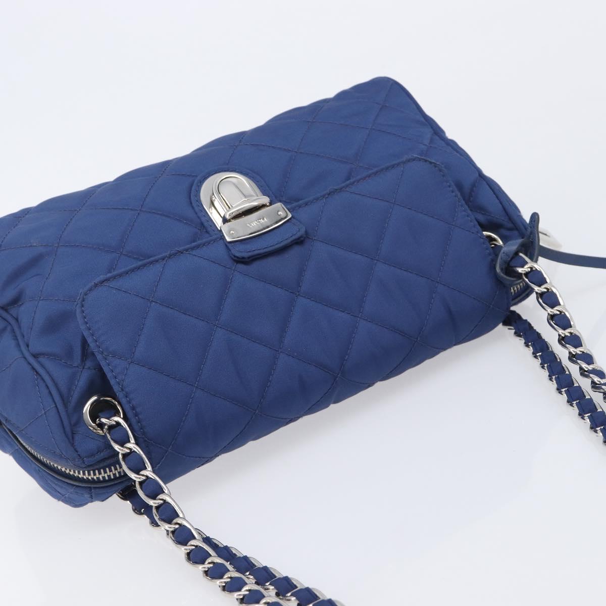 PRADA Chain Shoulder Bag Nylon Blue Silver Auth 207212A