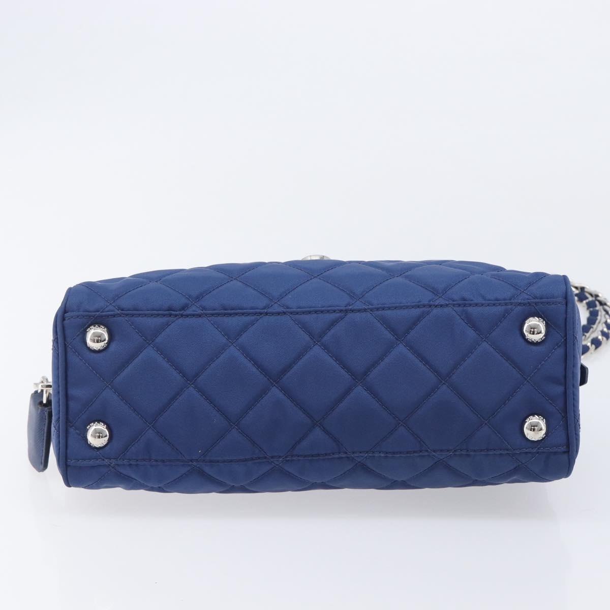 PRADA Chain Shoulder Bag Nylon Blue Silver Auth 207212A