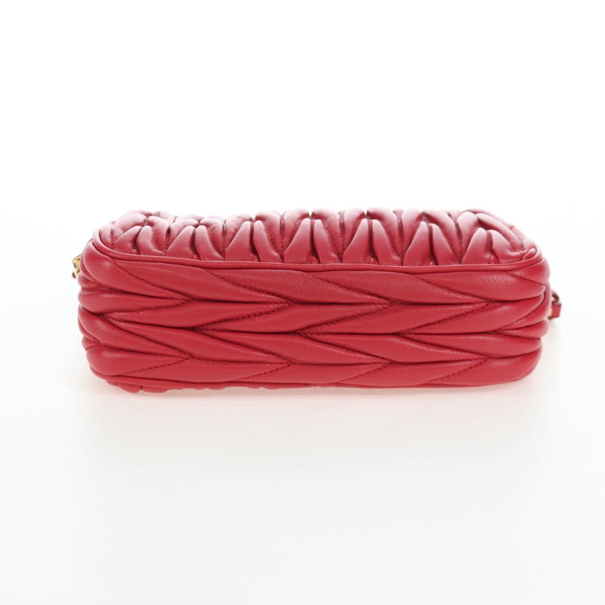 Miu Miu Matelasse Hand Pouch Leather Red Gold Auth 207215M