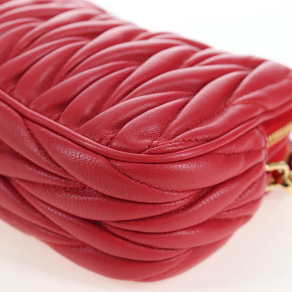 Miu Miu Matelasse Hand Pouch Leather Red Gold Auth 207215M