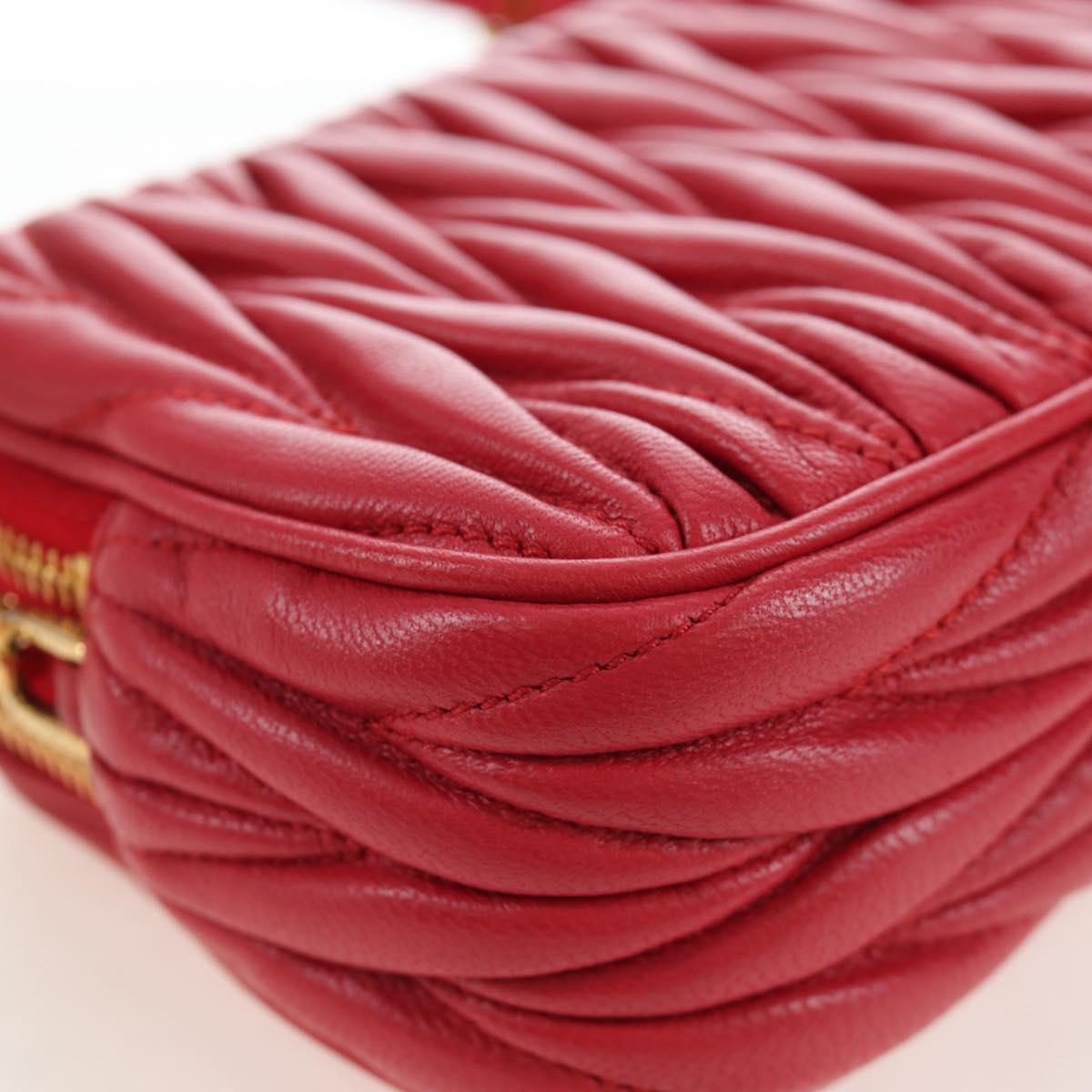 Miu Miu Matelasse Hand Pouch Leather Red Gold Auth 207215M