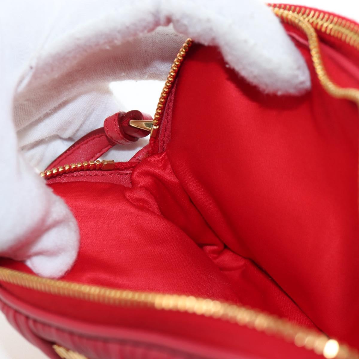 Miu Miu Matelasse Hand Pouch Leather Red Gold Auth 207215M