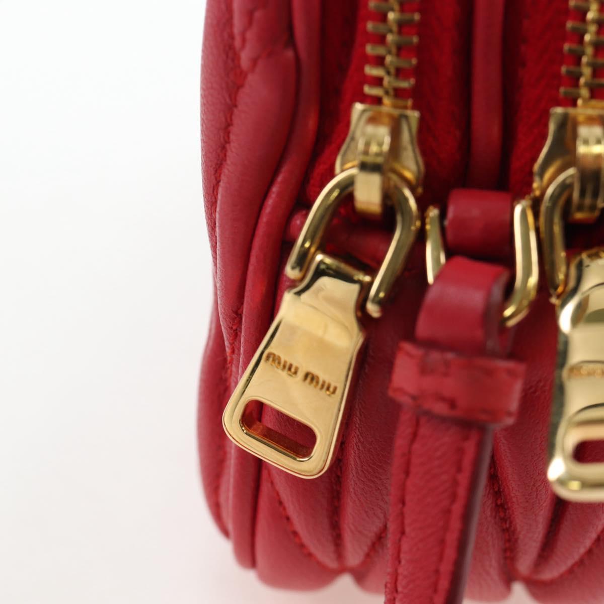 Miu Miu Matelasse Hand Pouch Leather Red Gold Auth 207215M