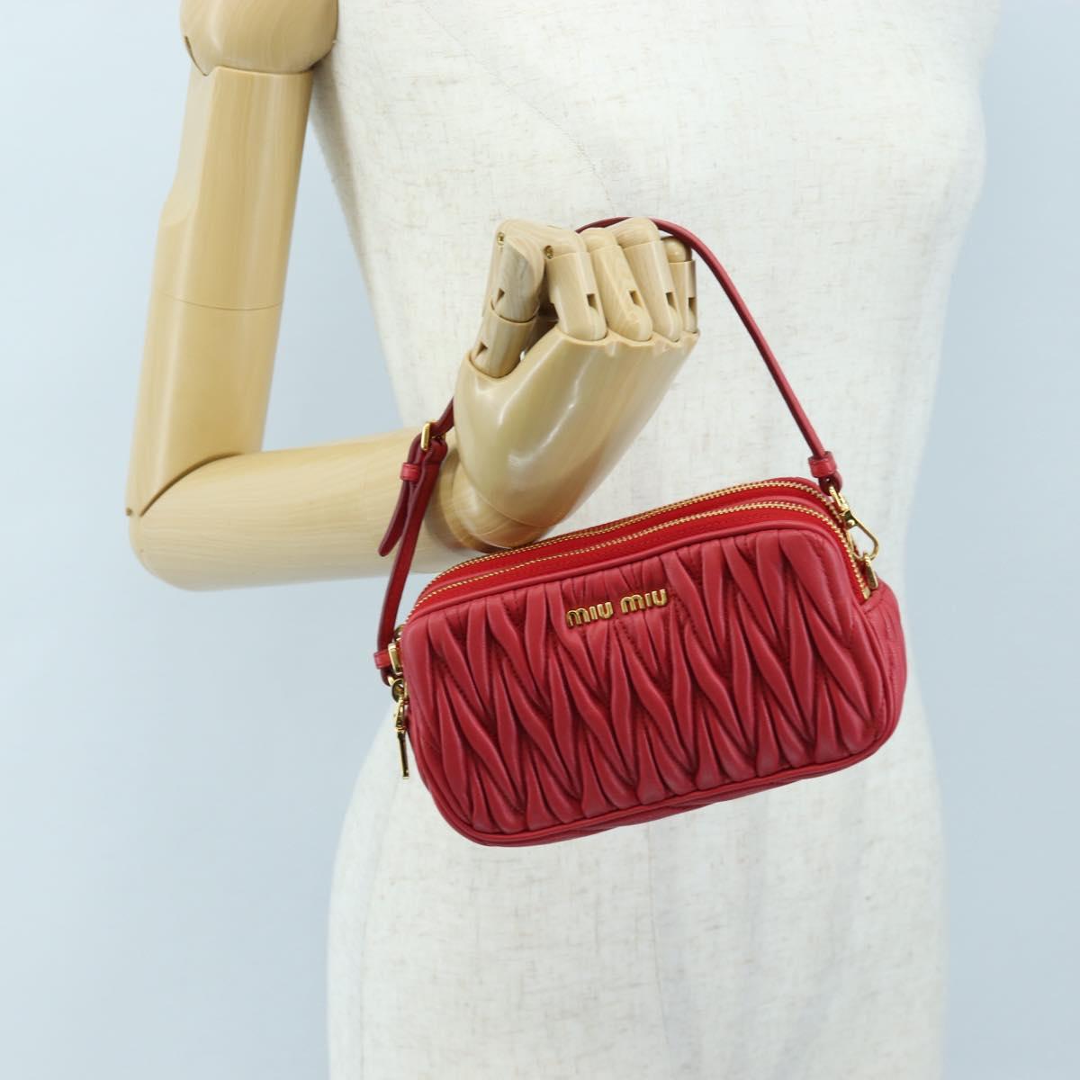 Miu Miu Matelasse Hand Pouch Leather Red Gold Auth 207215M