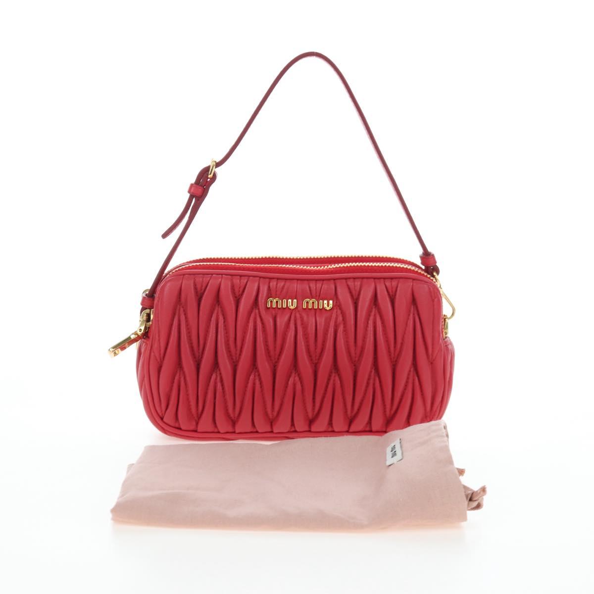 Miu Miu Matelasse Hand Pouch Leather Red Gold Auth 207215M