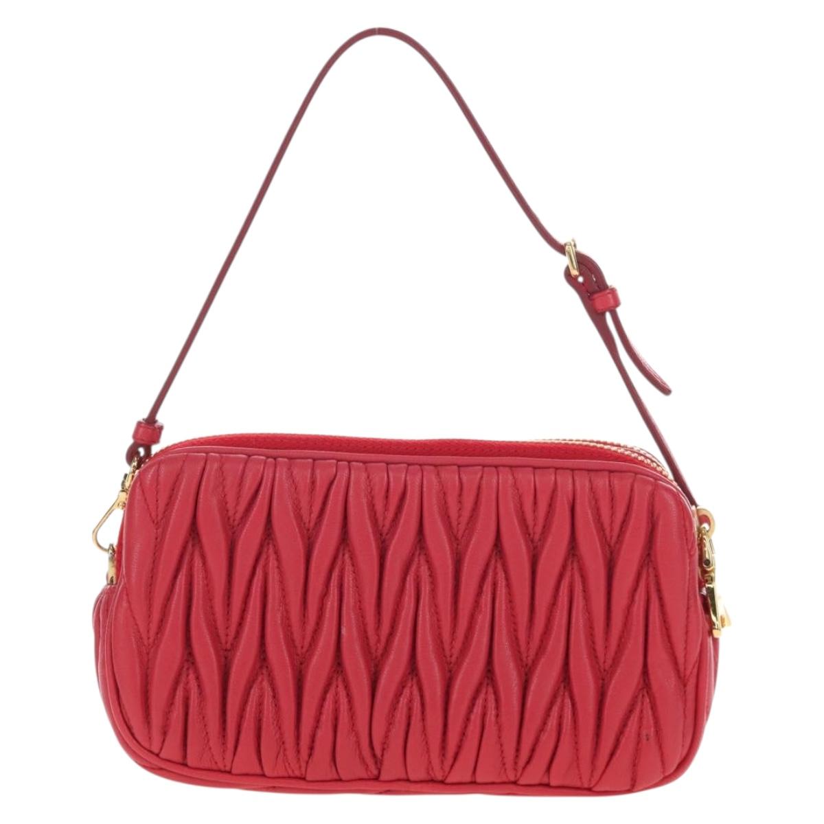 Miu Miu Matelasse Hand Pouch Leather Red Gold Auth 207215M