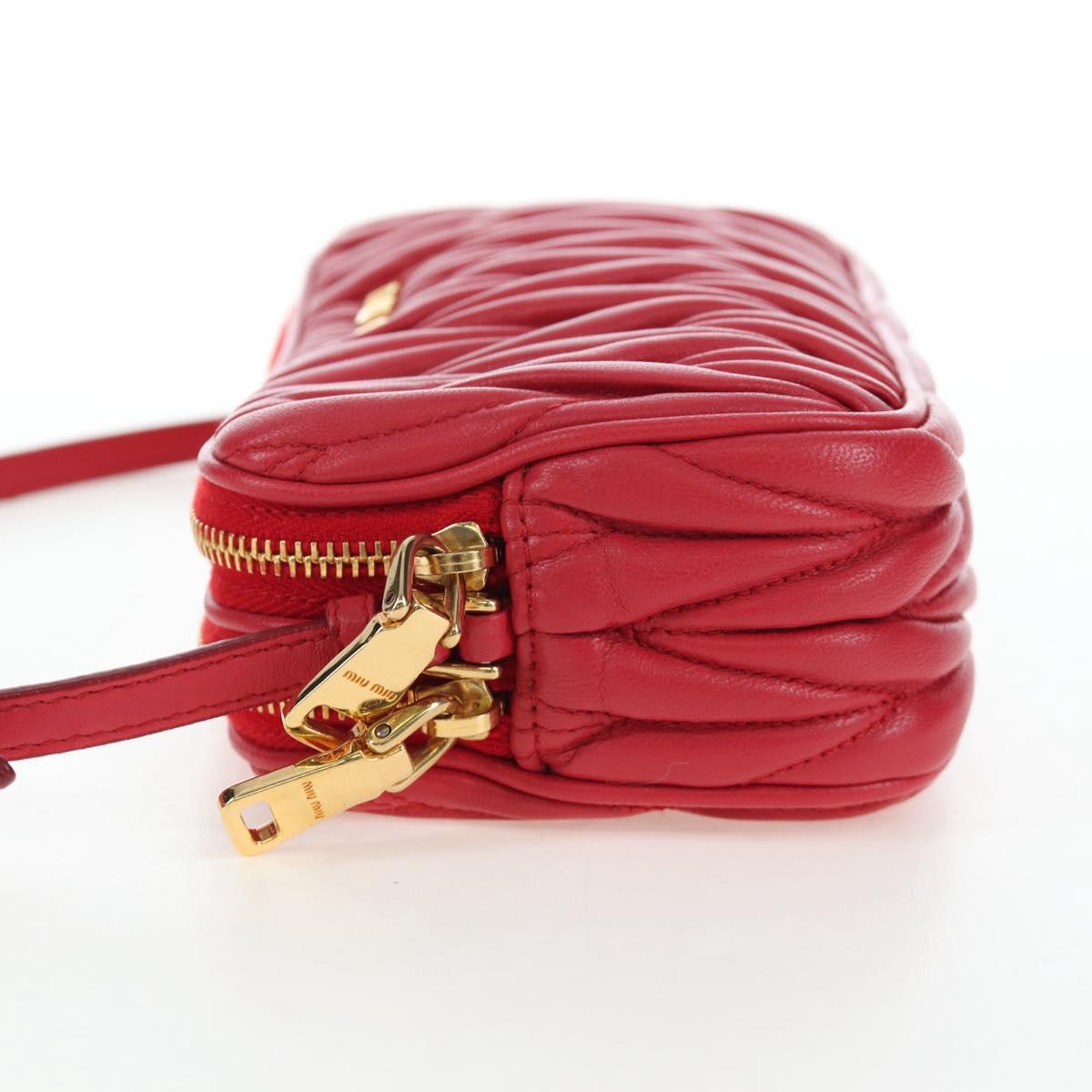 Miu Miu Matelasse Hand Pouch Leather Red Gold Auth 207215M