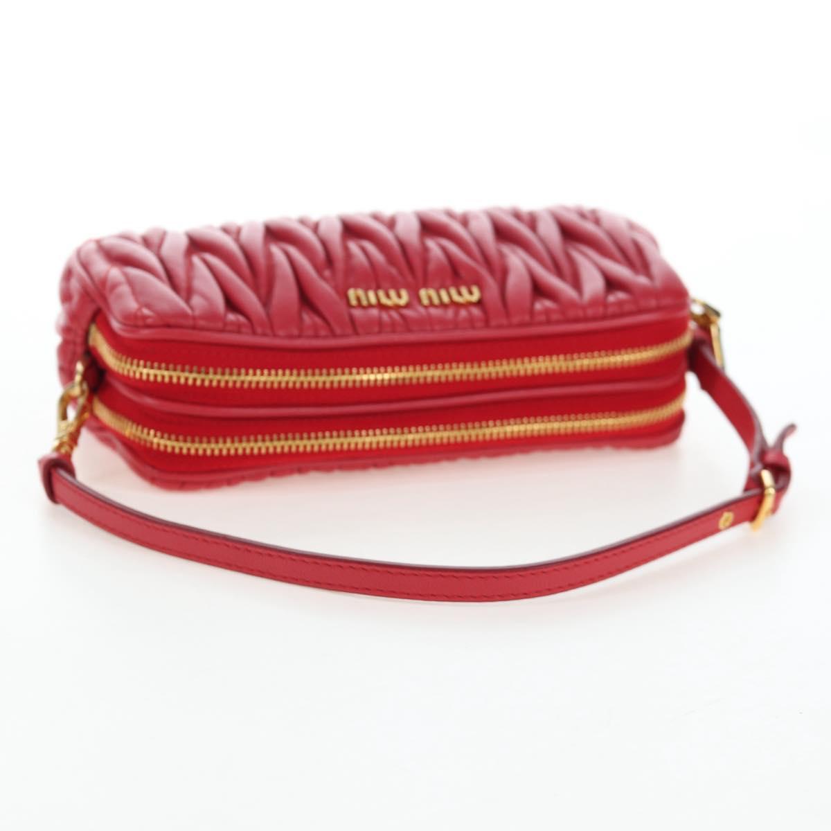 Miu Miu Matelasse Hand Pouch Leather Red Gold Auth 207215M