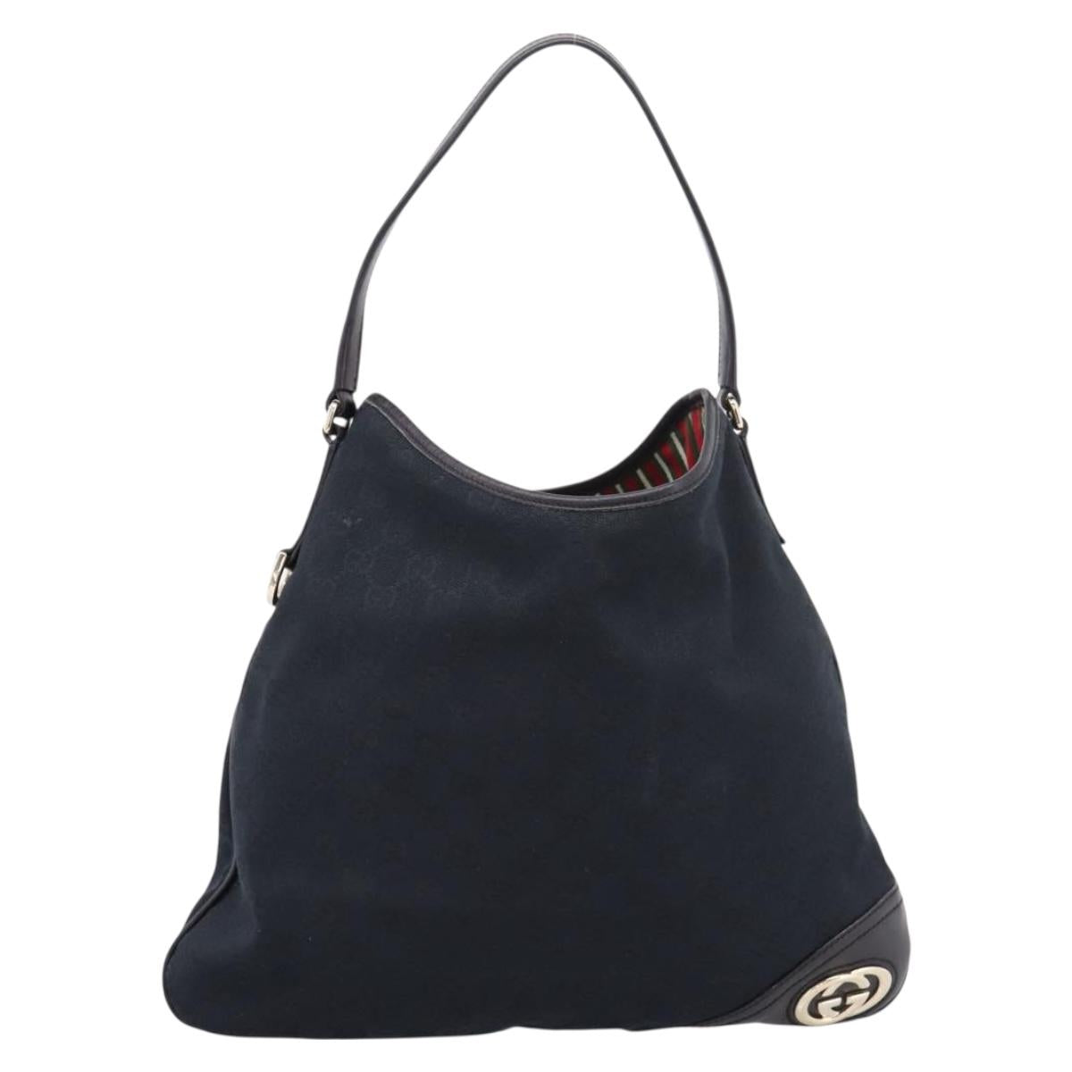 GUCCI GG Canvas Shoulder Bag Black Gold 169947 Auth 207220V