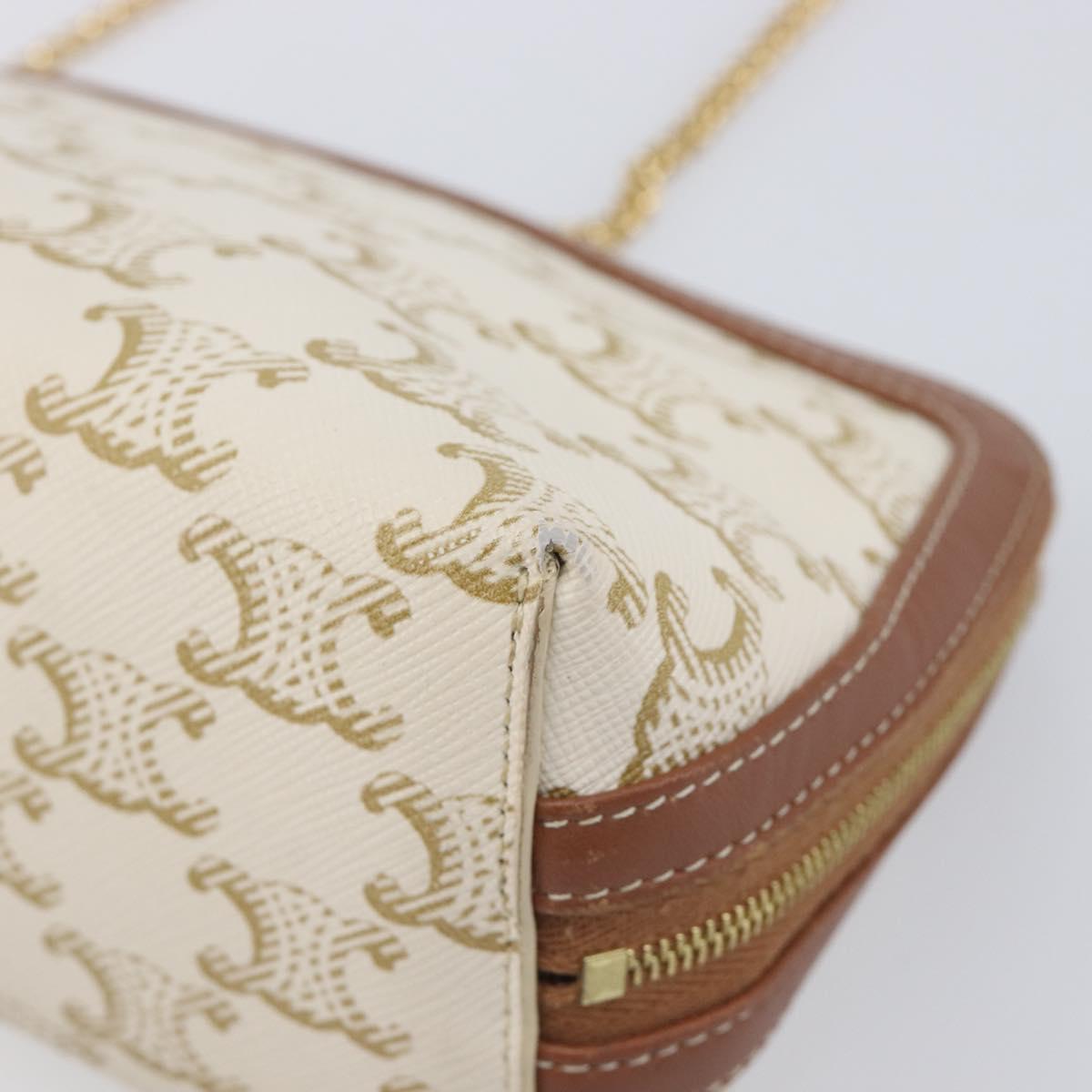 CELINE Triomphe Chain Shoulder Bag PVC White Gold Auth 207222A