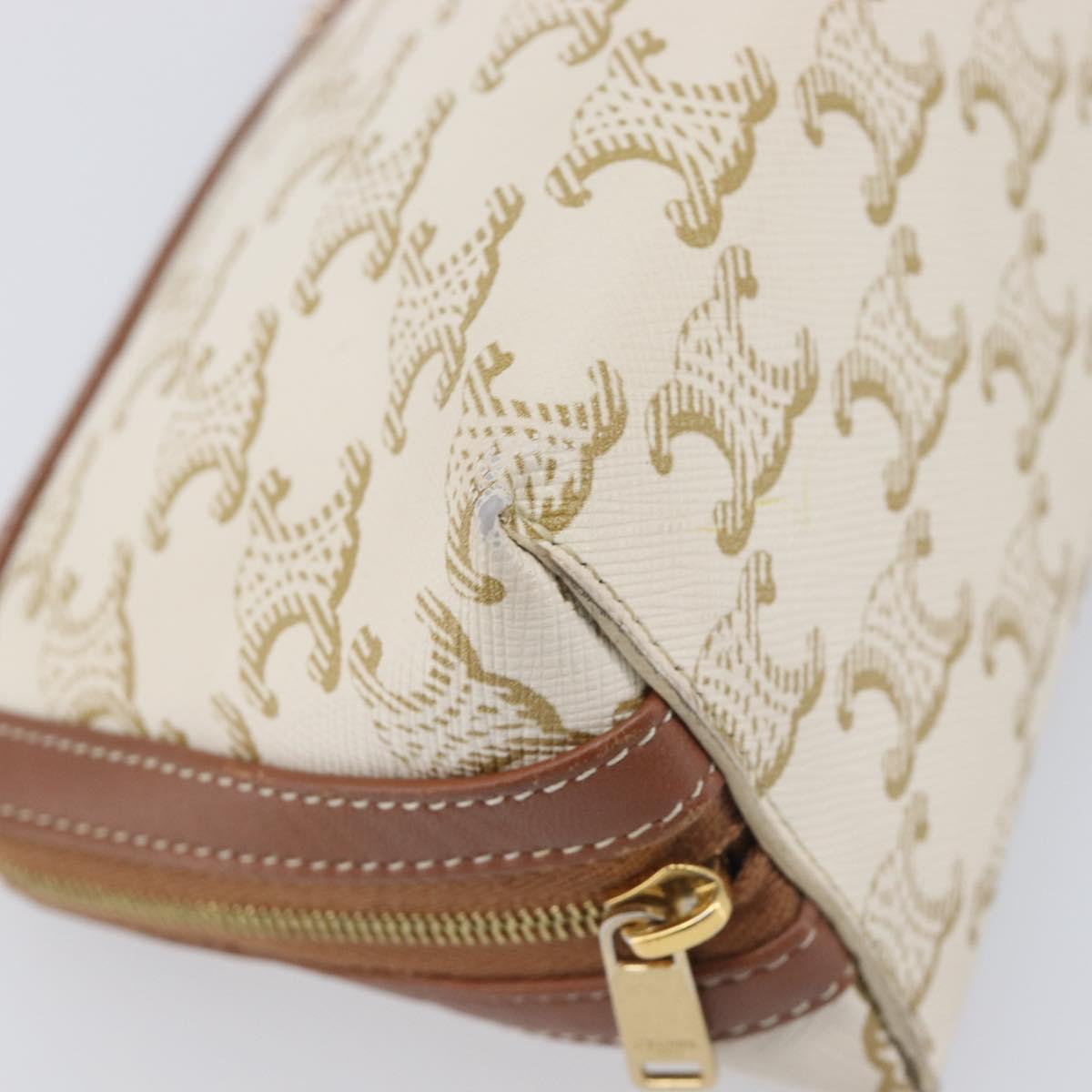 CELINE Triomphe Chain Shoulder Bag PVC White Gold Auth 207222A