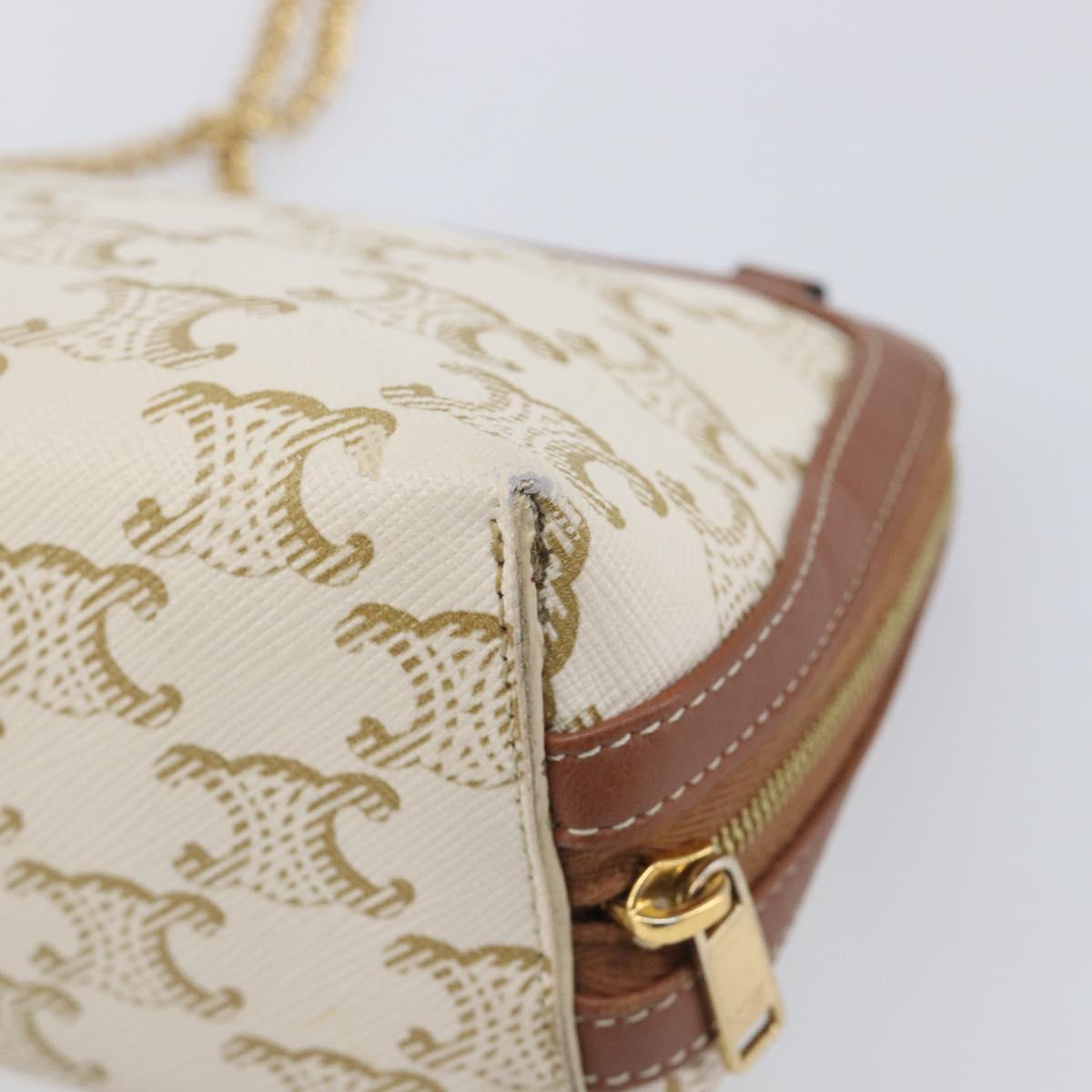 CELINE Triomphe Chain Shoulder Bag PVC White Gold Auth 207222A