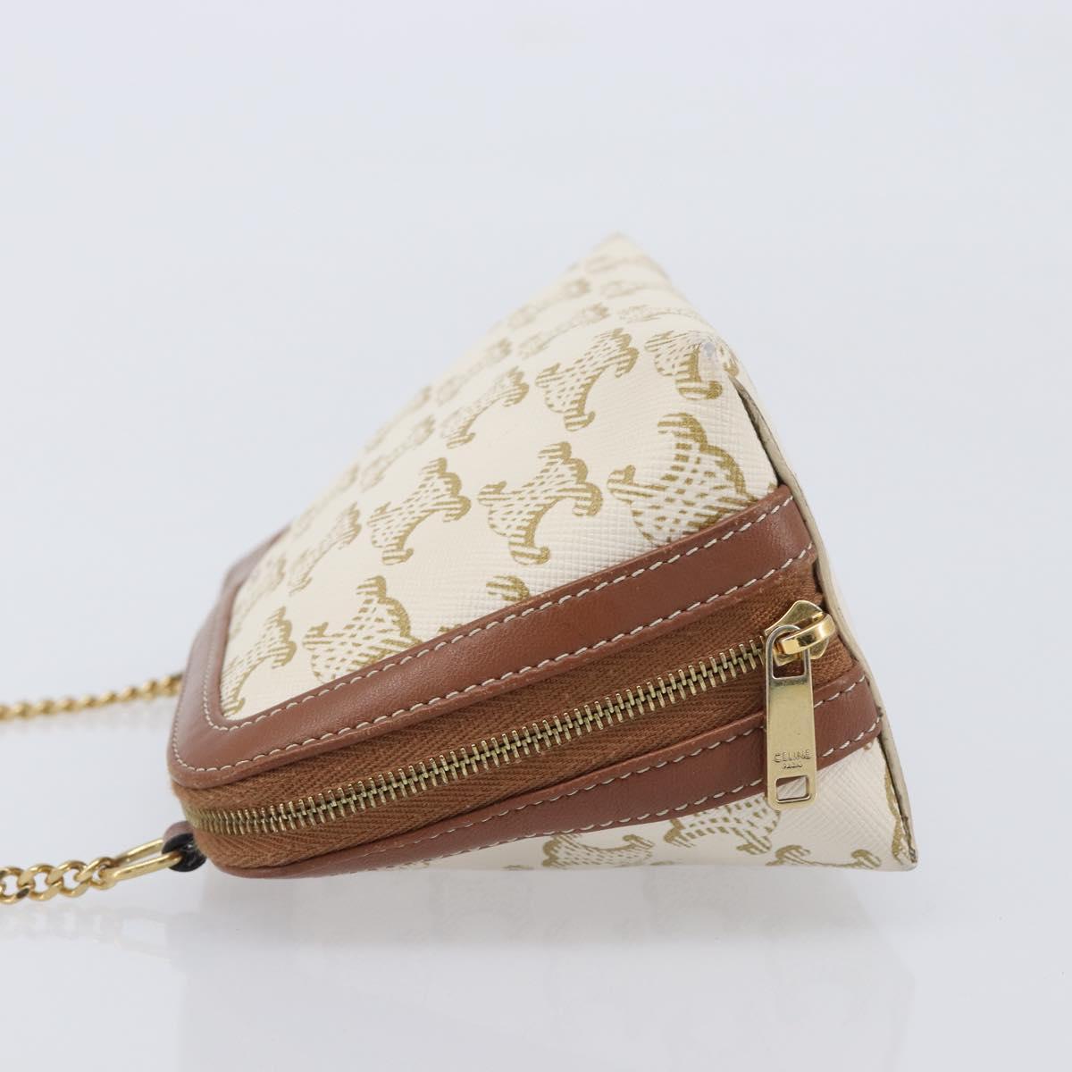 CELINE Triomphe Chain Shoulder Bag PVC White Gold Auth 207222A