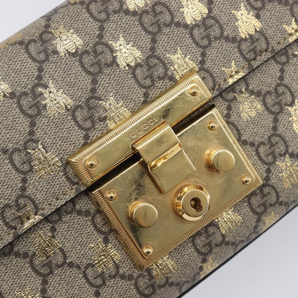 GUCCI GG Supreme Padlock Chain Shoulder Bag PVC Beige Gold 409487 Auth 207224A