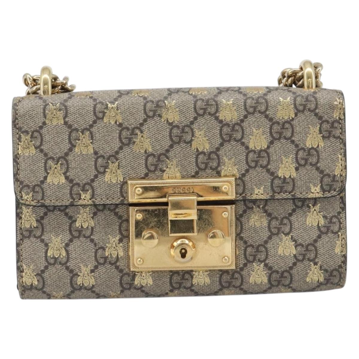 GUCCI GG Supreme Padlock Chain Shoulder Bag PVC Beige Gold 409487 Auth 207224A