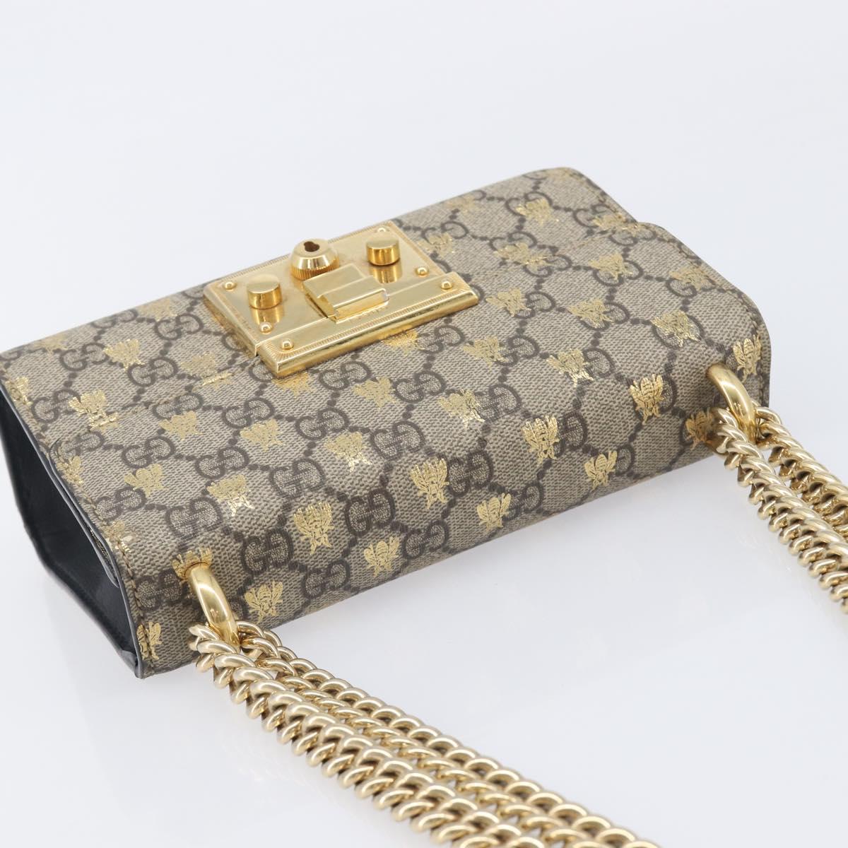 GUCCI GG Supreme Padlock Chain Shoulder Bag PVC Beige Gold 409487 Auth 207224A