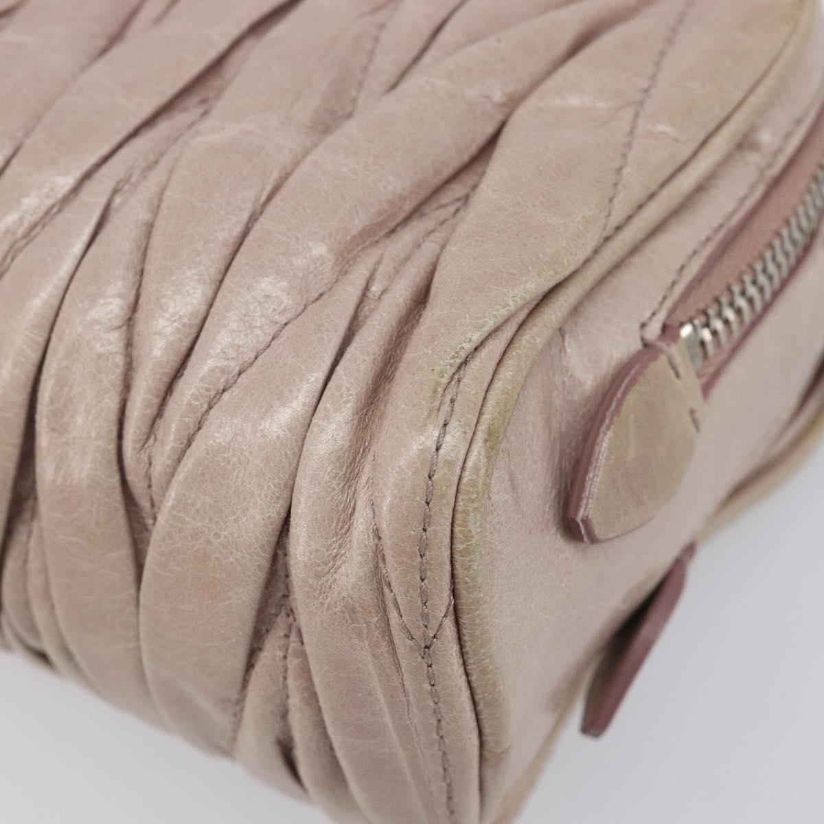 Miu Miu Matelasse Chain Shoulder Bag Leather Beige Silver Auth 207225A
