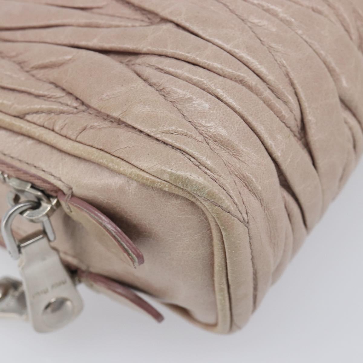 Miu Miu Matelasse Chain Shoulder Bag Leather Beige Silver Auth 207225A