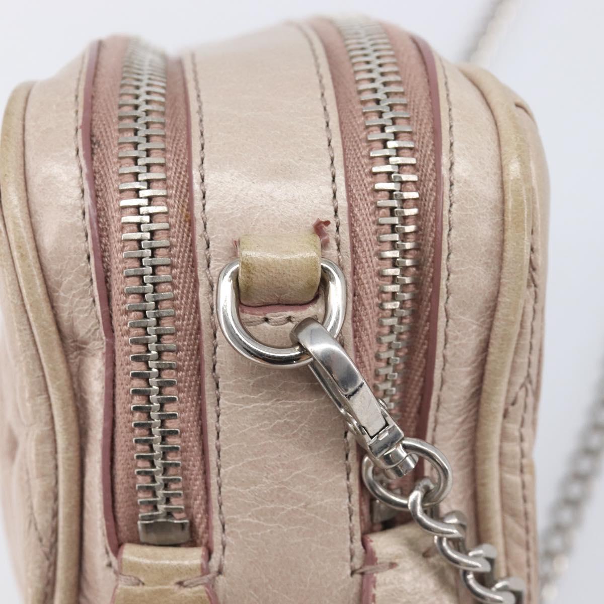 Miu Miu Matelasse Chain Shoulder Bag Leather Beige Silver Auth 207225A