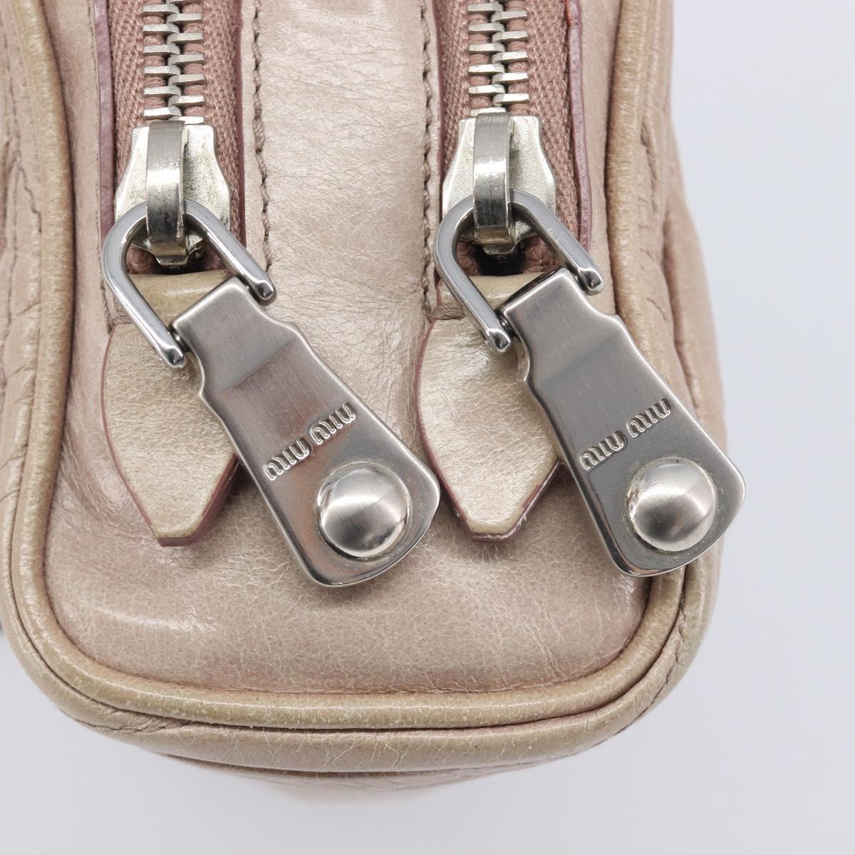 Miu Miu Matelasse Chain Shoulder Bag Leather Beige Silver Auth 207225A