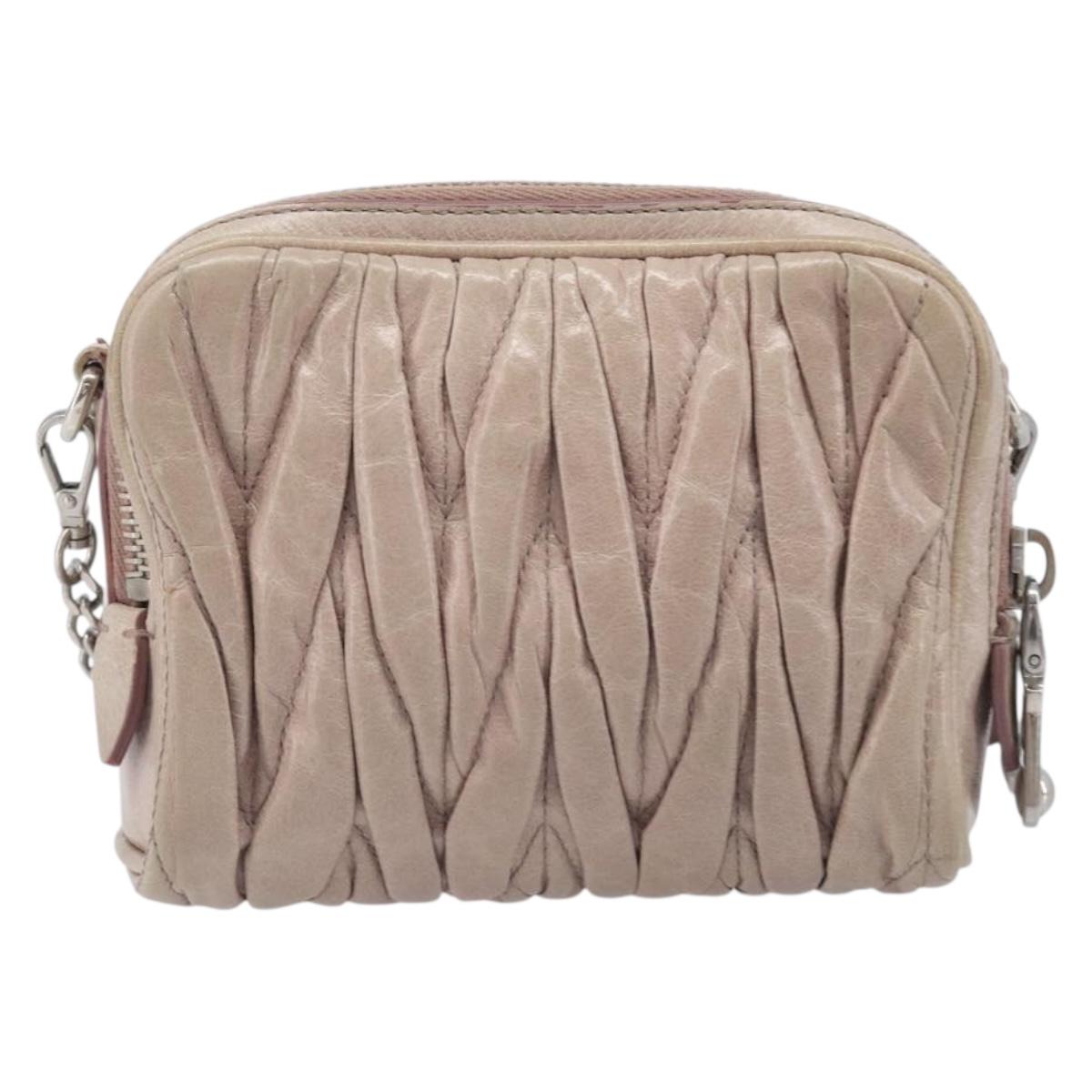 Miu Miu Matelasse Chain Shoulder Bag Leather Beige Silver Auth 207225A