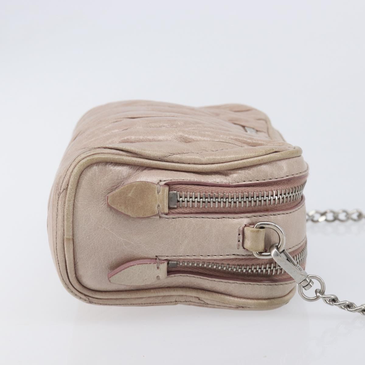Miu Miu Matelasse Chain Shoulder Bag Leather Beige Silver Auth 207225A