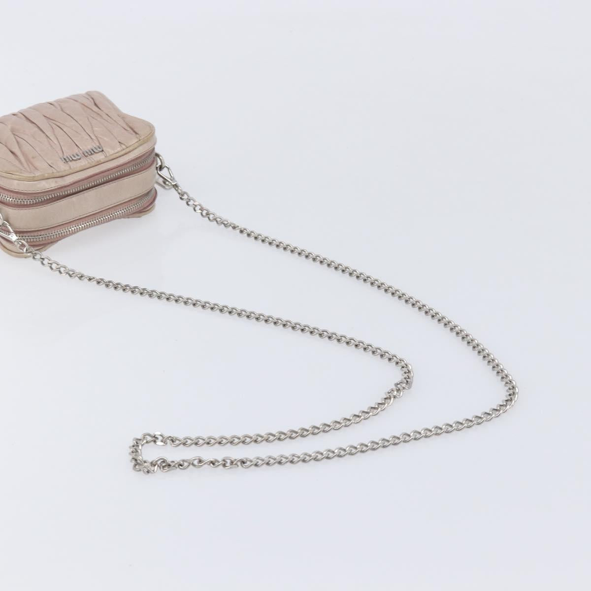 Miu Miu Matelasse Chain Shoulder Bag Leather Beige Silver Auth 207225A