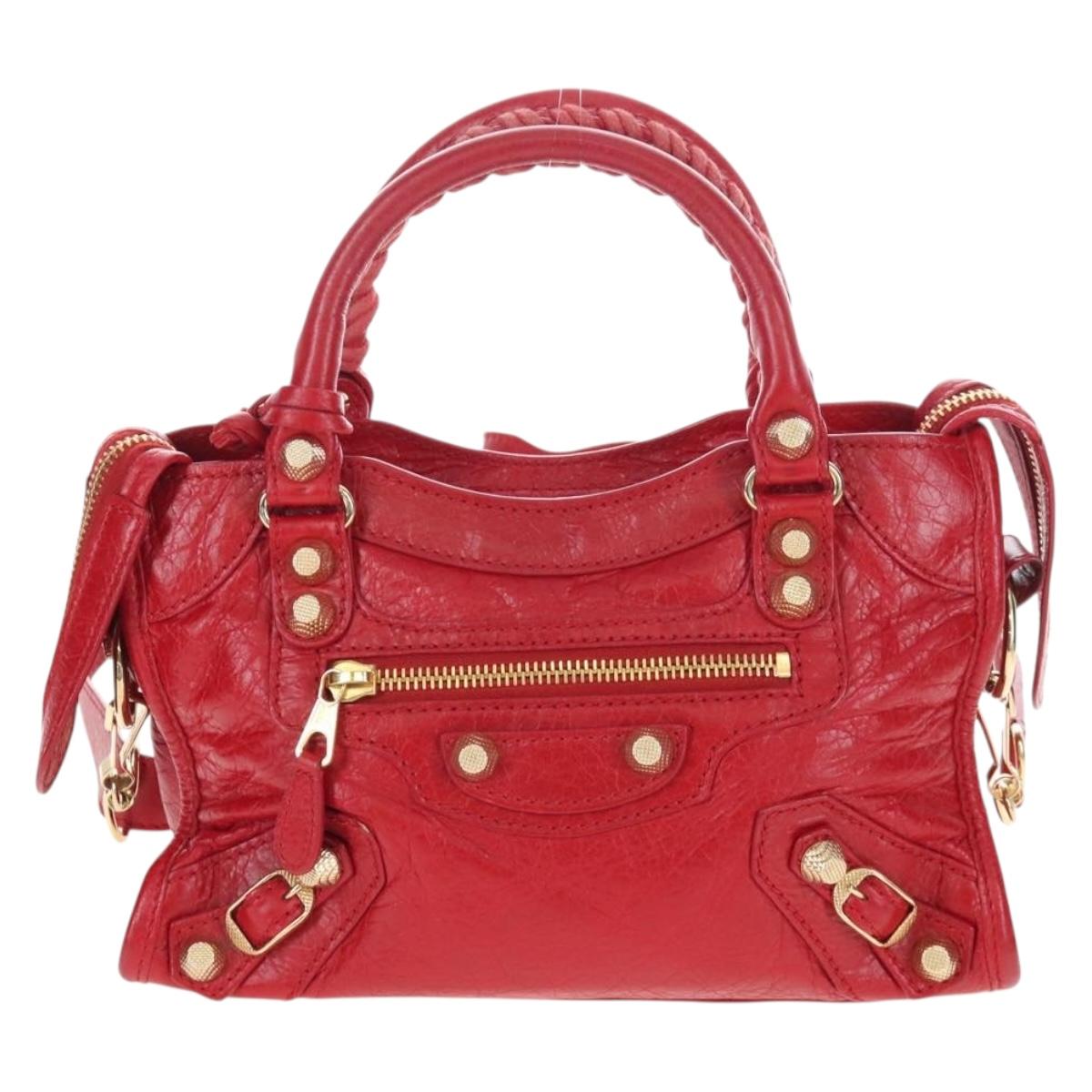 Balenciaga Giant Mini City Hand Bag Leather 2way Red Gold 309544 Auth 207227SAM