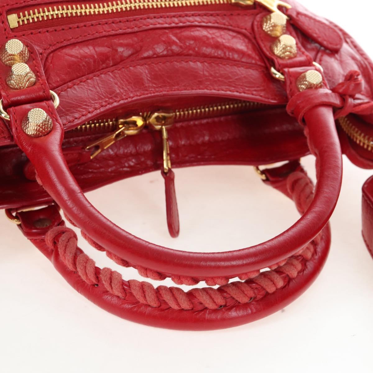 Balenciaga Giant Mini City Hand Bag Leather 2way Red Gold 309544 Auth 207227SAM