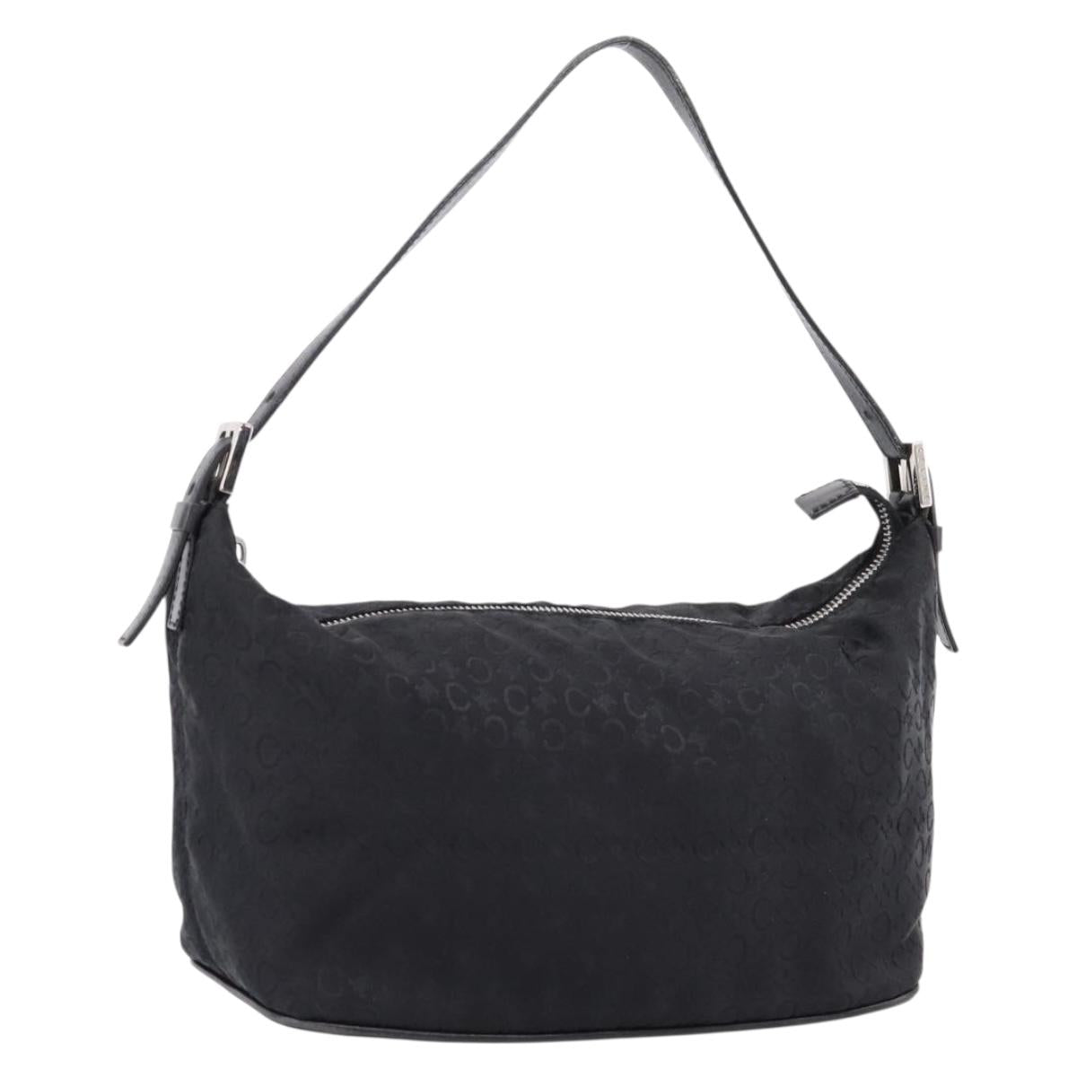 CELINE C Macadam Hand Bag Nylon Black Silver Auth 207245